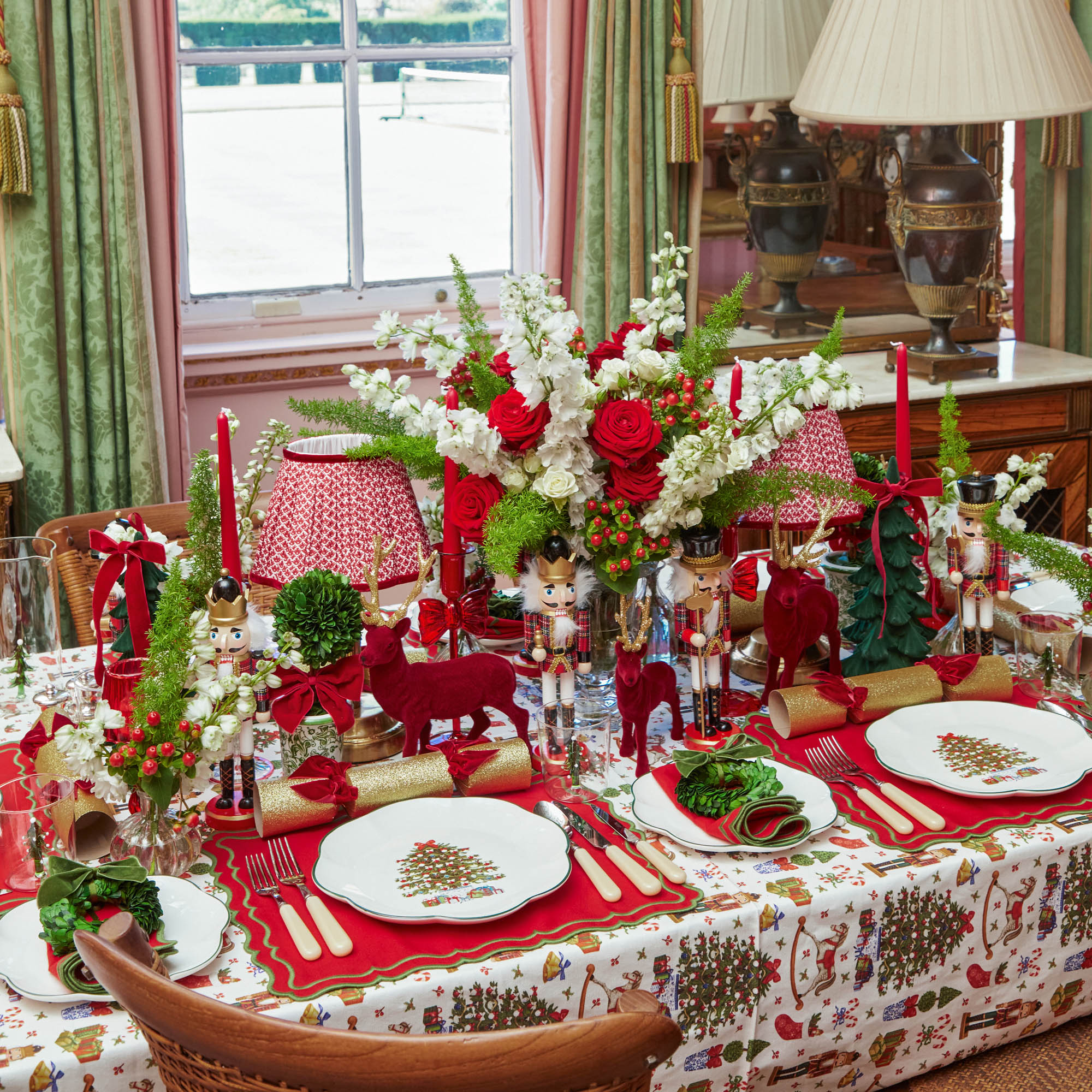 Corinthian Rechargeable Lamp with Red Lotus Shade (22cm)