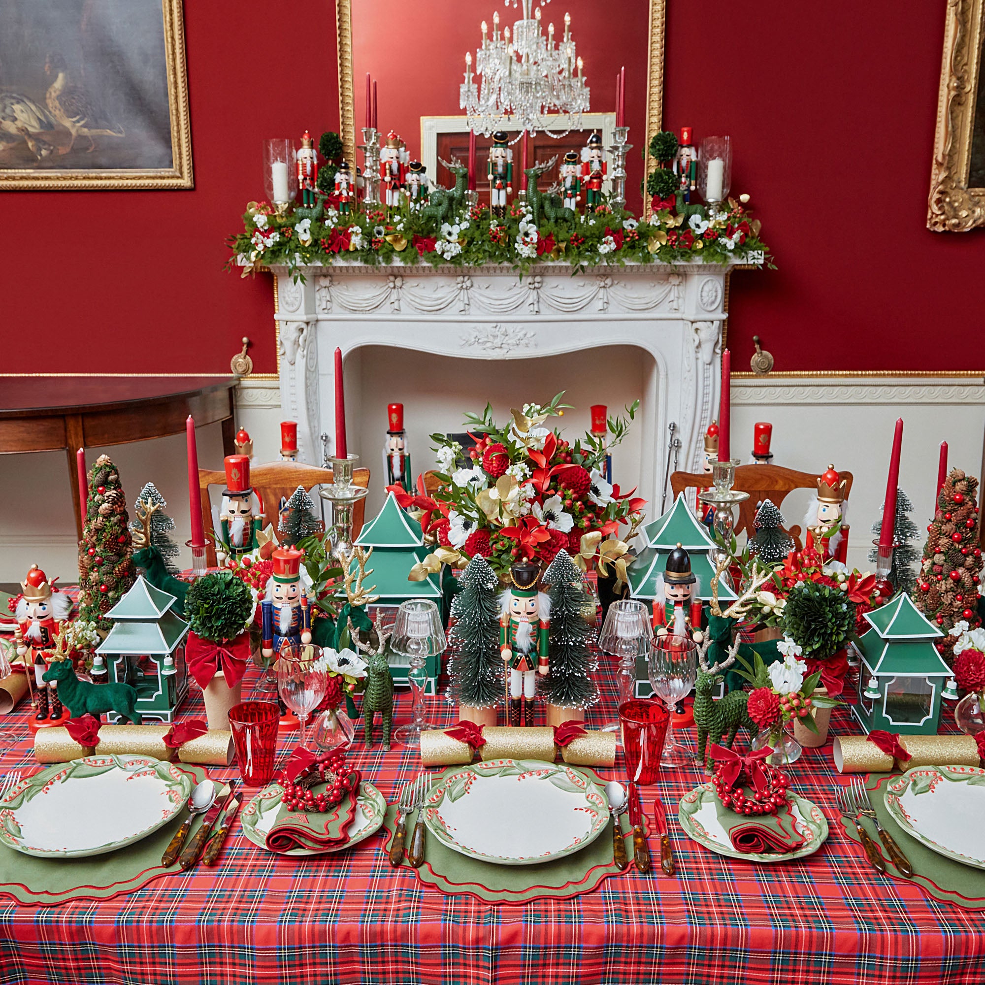 Katherine Green & Red Placemats (Set of 4) add a touch of holiday charm to your dining experience.