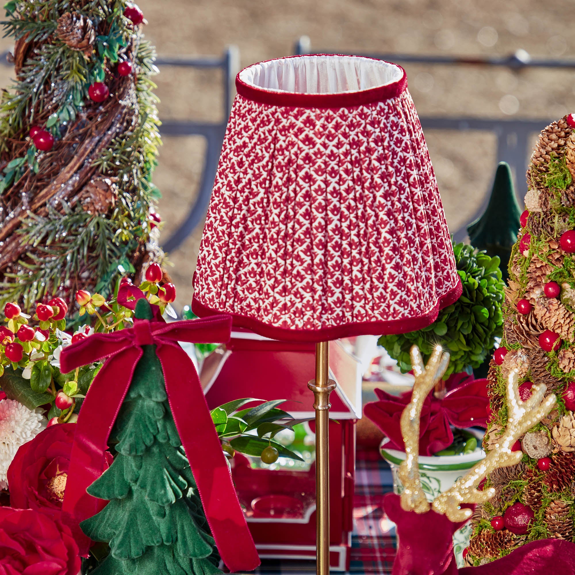 Edie Tall Rechargeable Lamp with Red Lotus Shade (18cm)