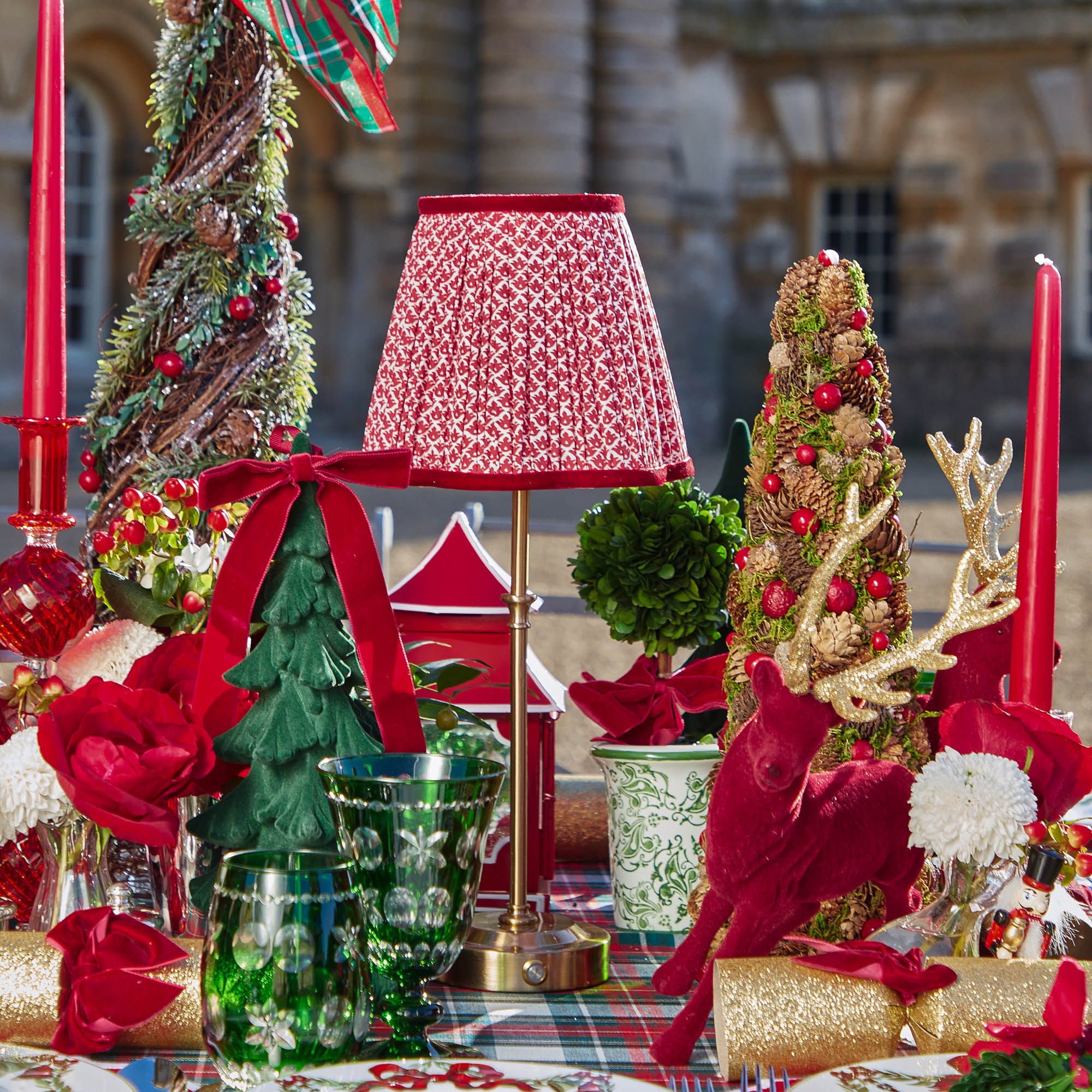 Edie Tall Rechargeable Lamp with Red Lotus Shade (18cm)