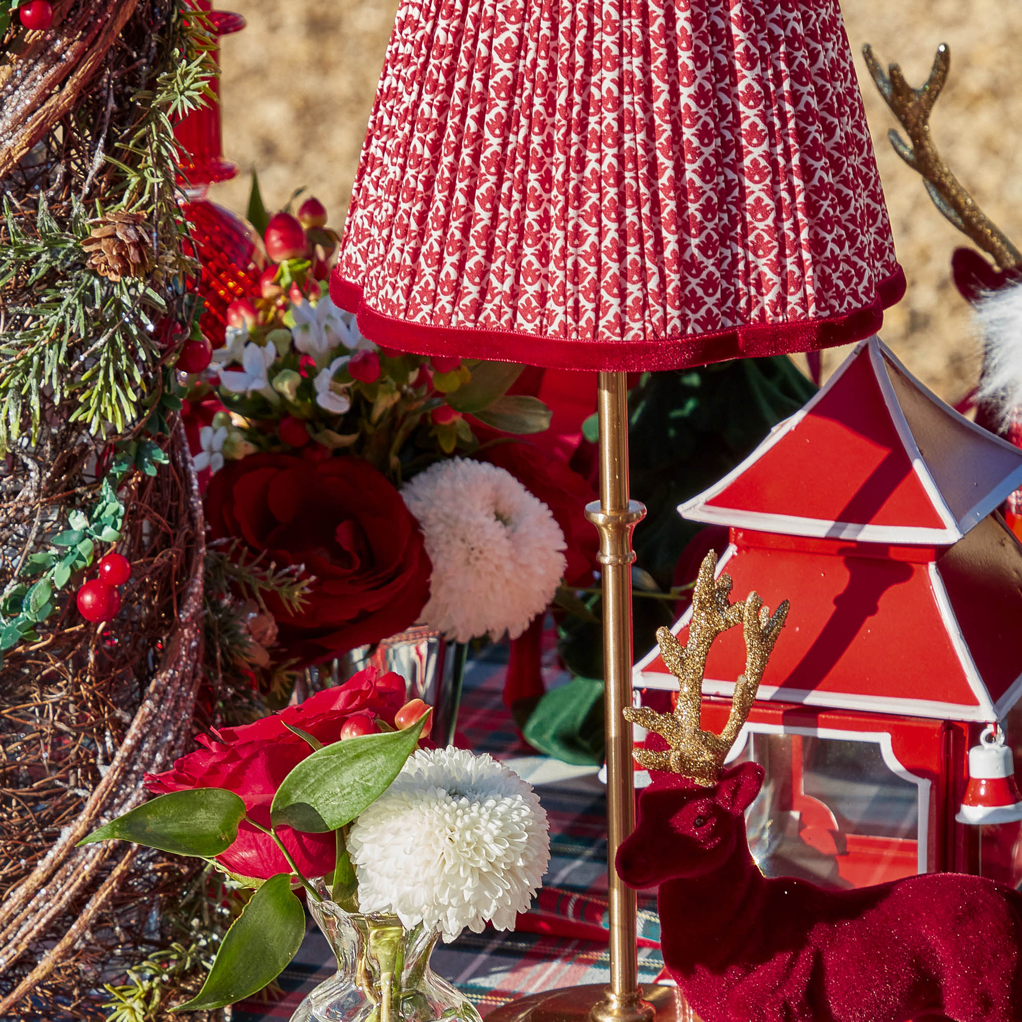 Edie Rechargeable Lamp with Red Lotus Shade (18cm)