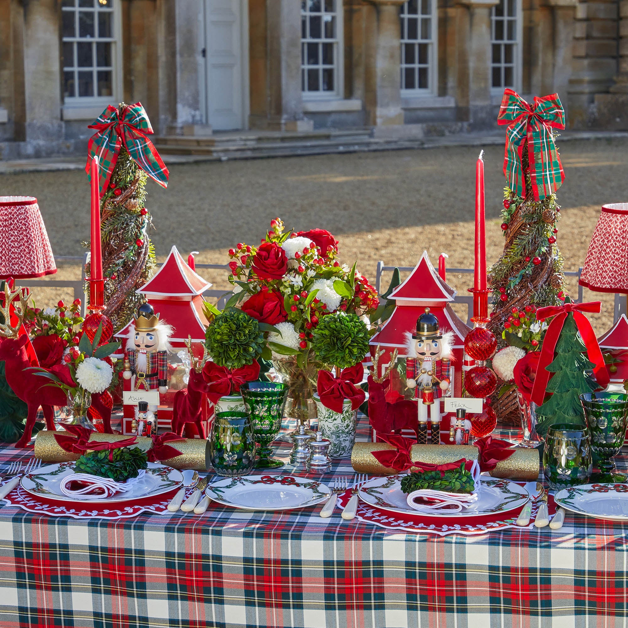 Decorative Festive Tree with Red & Green Tartan Bow