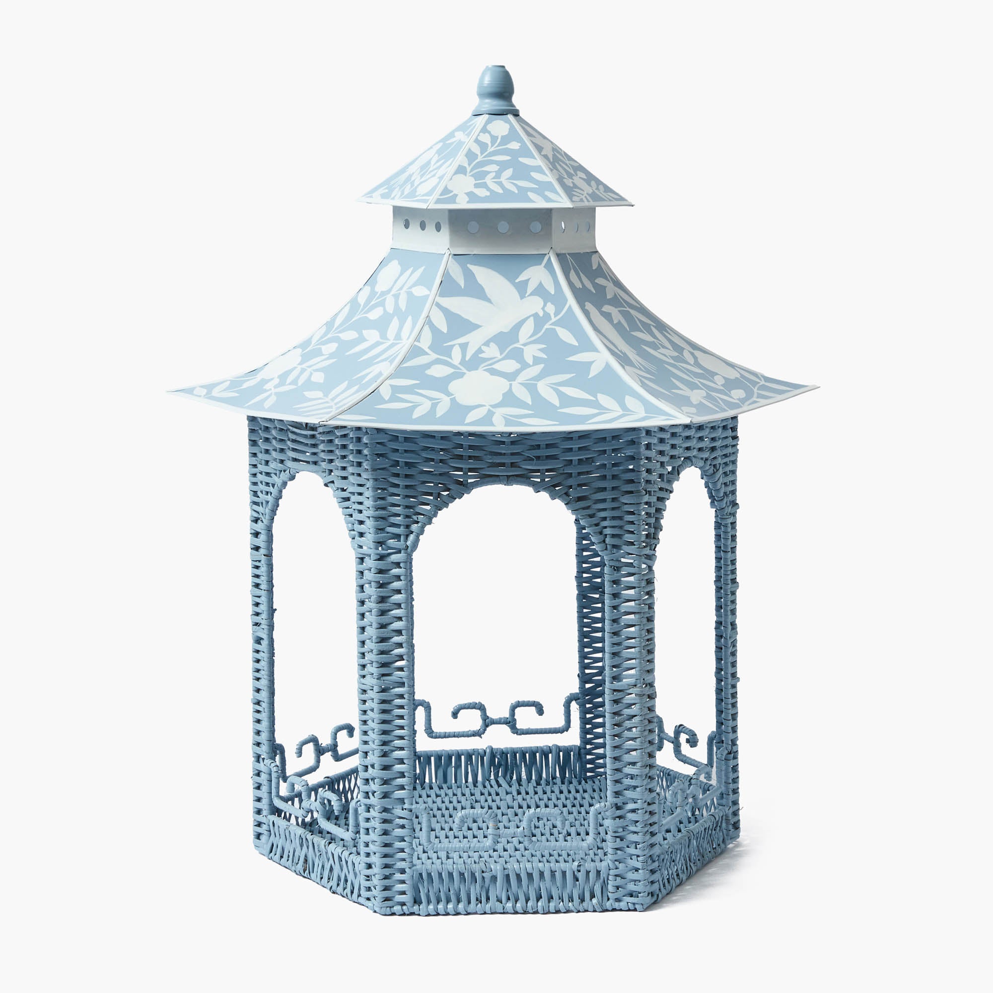 Large Blue Rattan Chinoiserie Pagoda Lantern