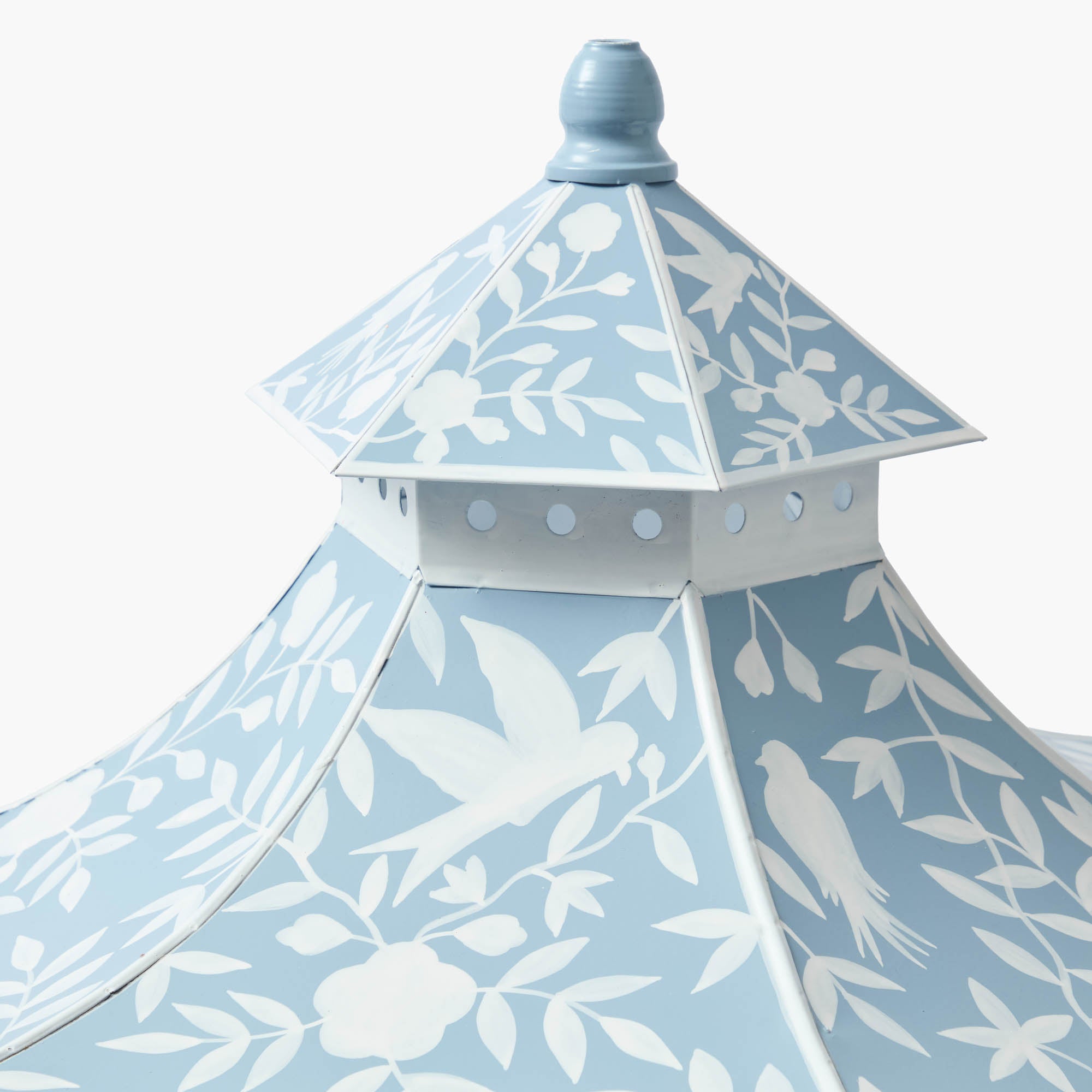 Large Blue Rattan Chinoiserie Pagoda Lantern