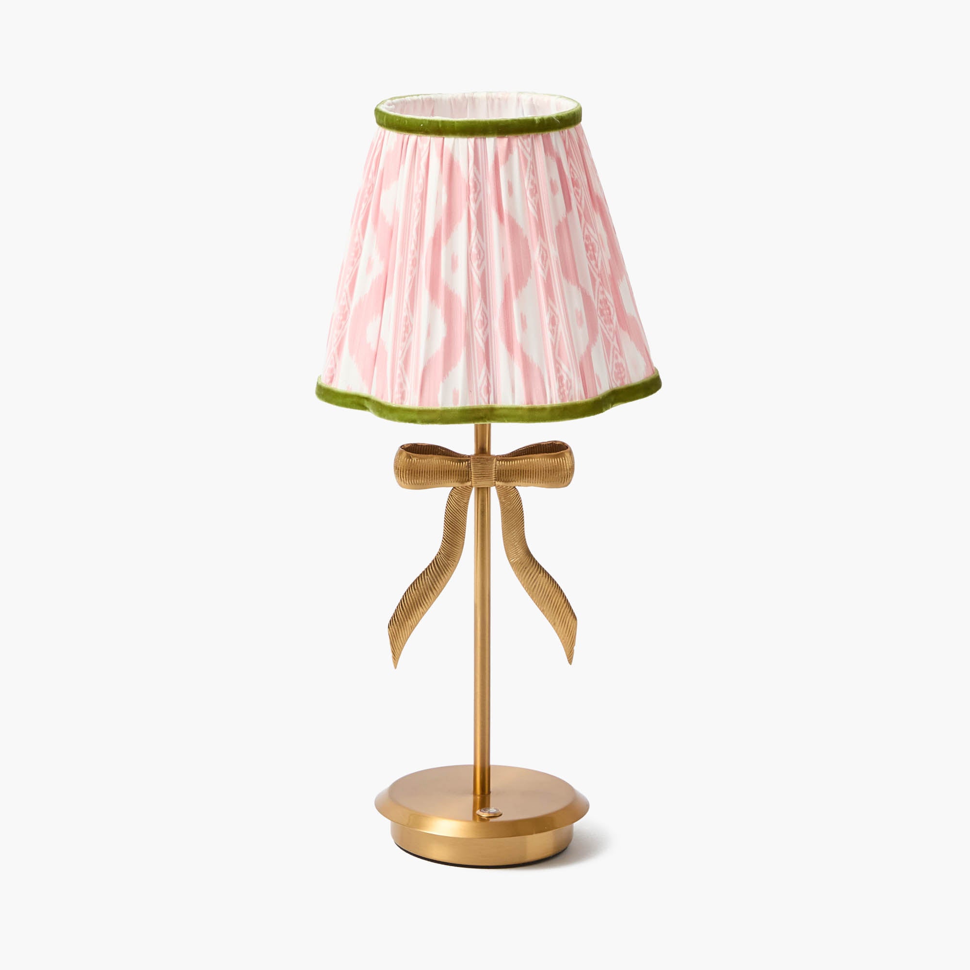 Marilyn Bow Rechargeable Lamp with Pink & Green Ikat Shade (18cm)