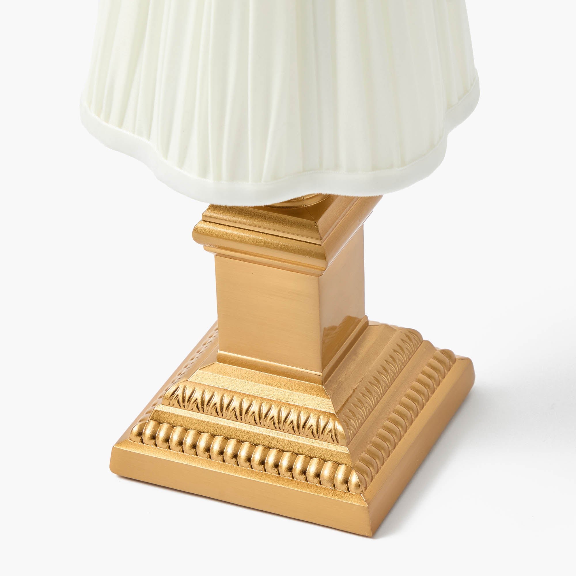 Short Corinthian Square Rechargeable Lamp with Cream Shade (18cm)