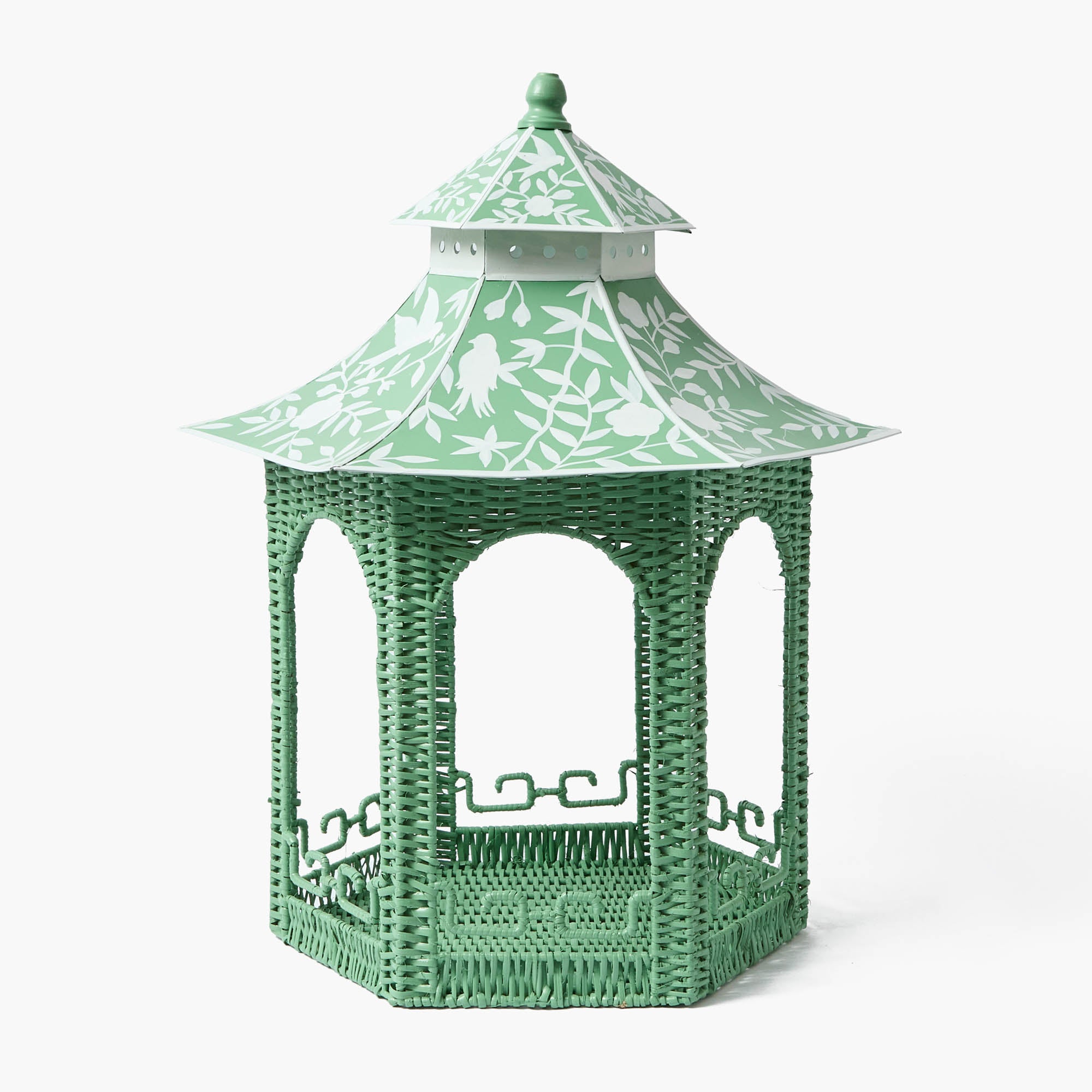 Large Green Rattan Chinoiserie Pagoda Lantern