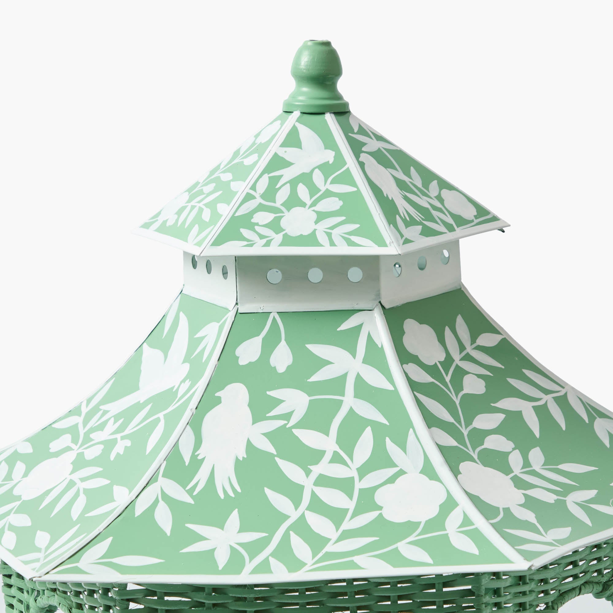 Large Green Rattan Chinoiserie Pagoda Lantern