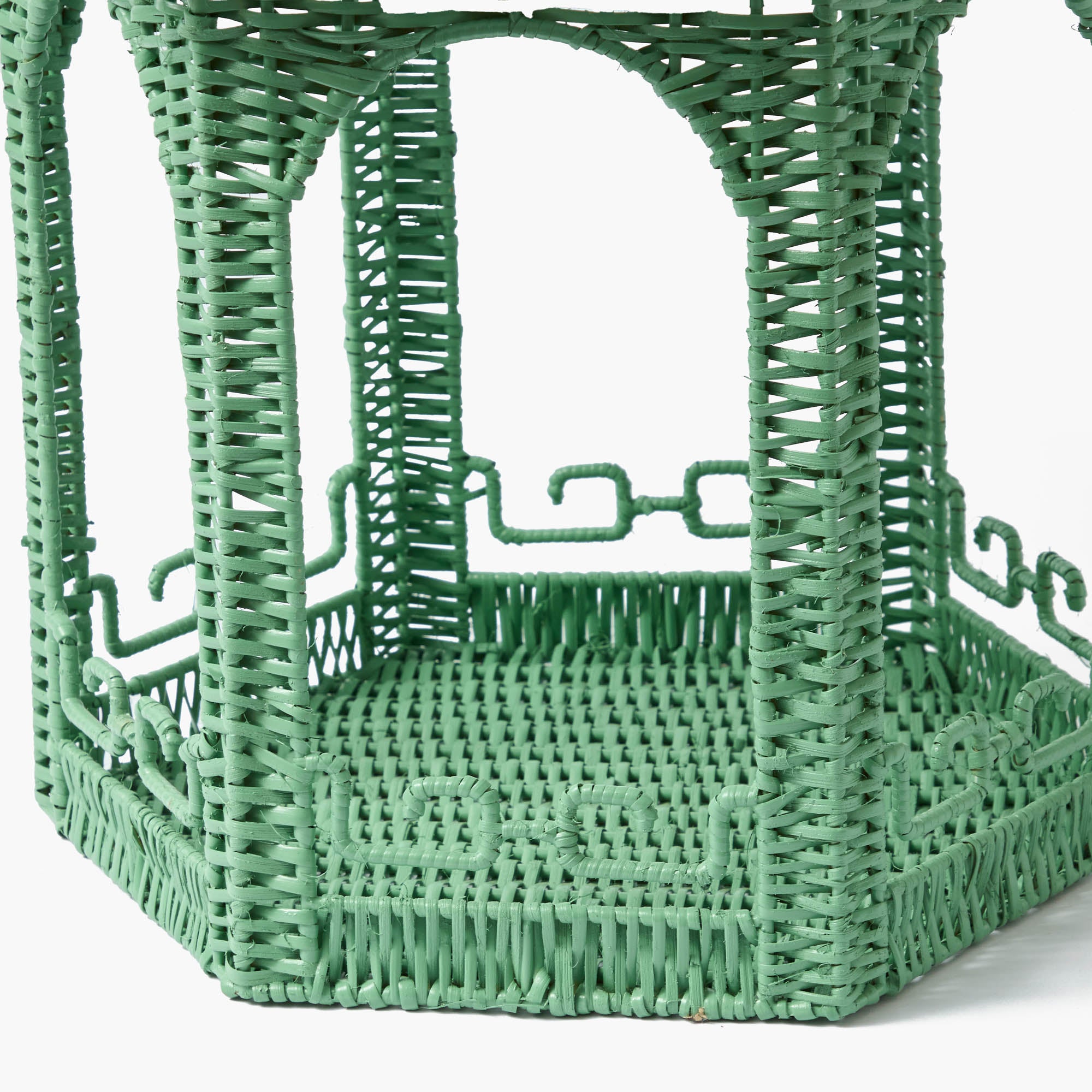 Large Green Rattan Chinoiserie Pagoda Lantern