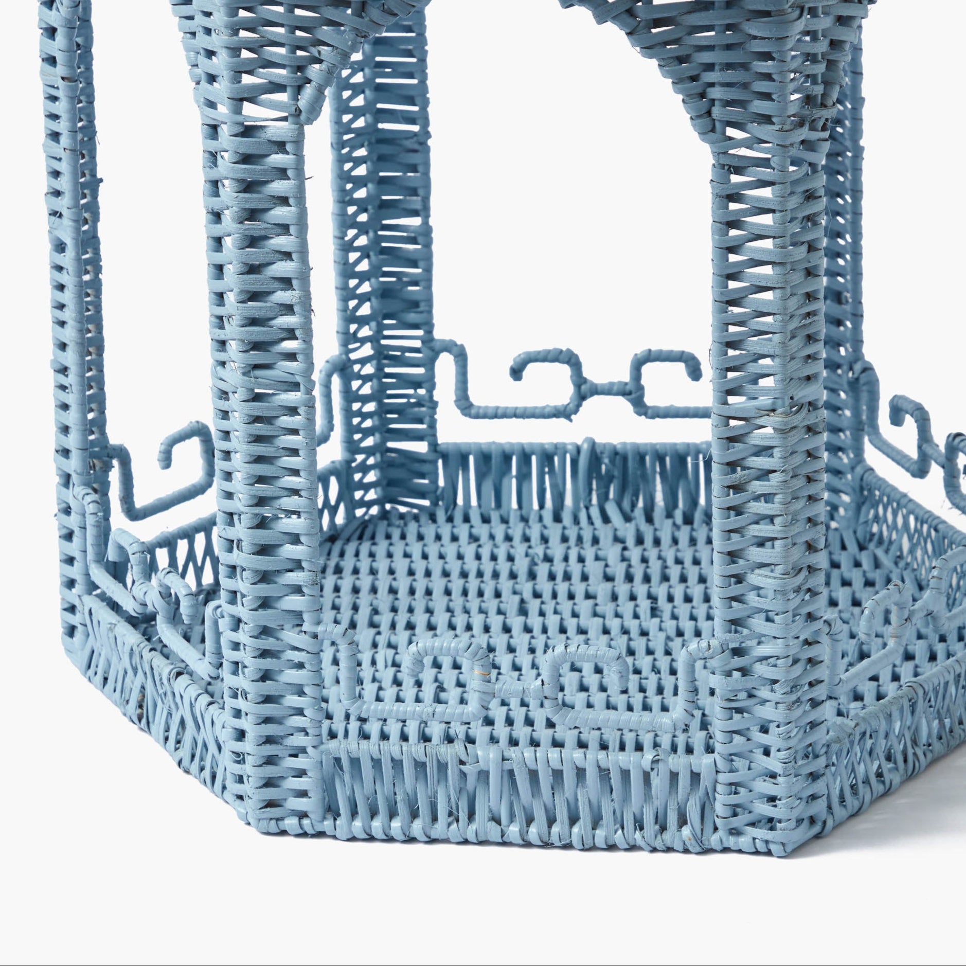 Large Blue Rattan Chinoiserie Pagoda Lantern