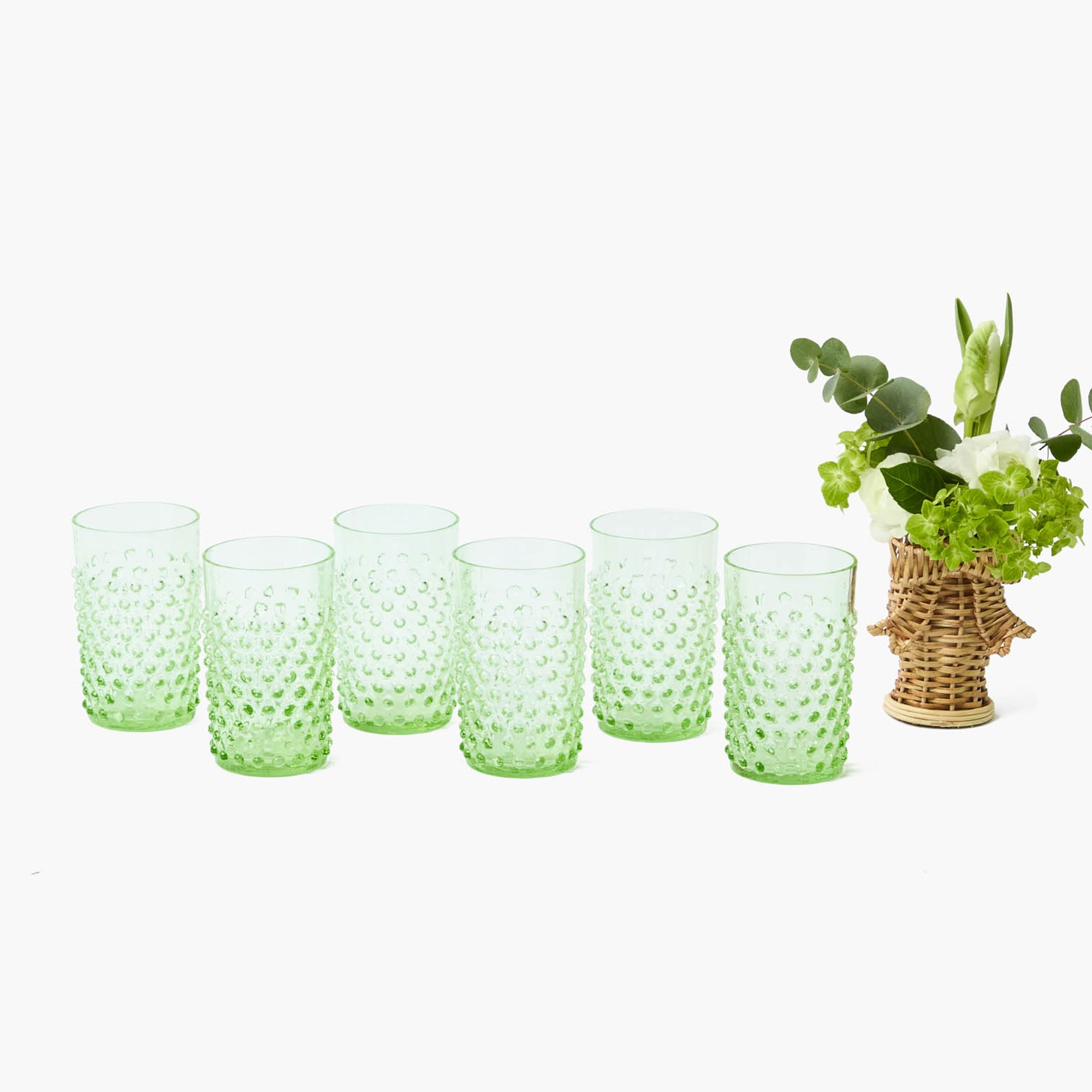 Emerald Hobnail Glasses (Set of 6)