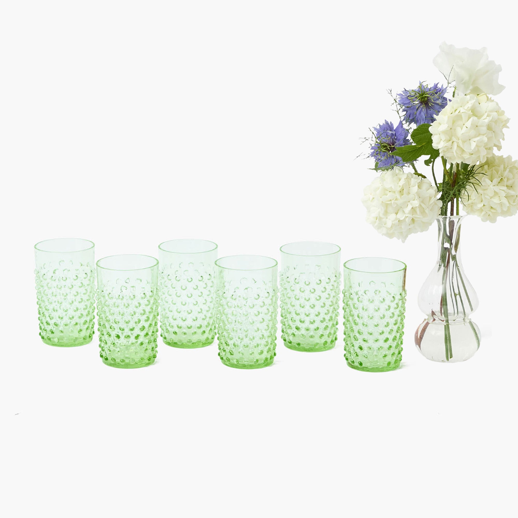 Emerald Hobnail Glasses (Set of 6)