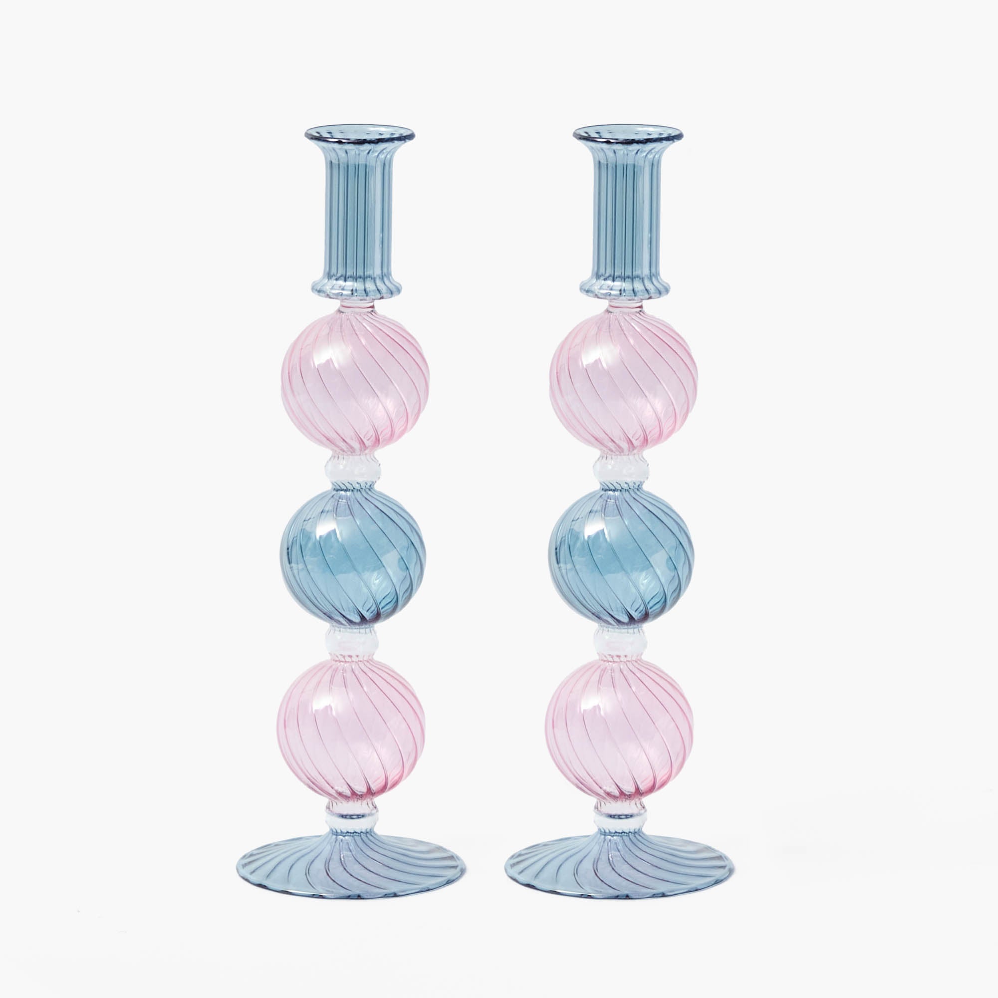 Camille Pink & Blue Candle Holder (Pair)