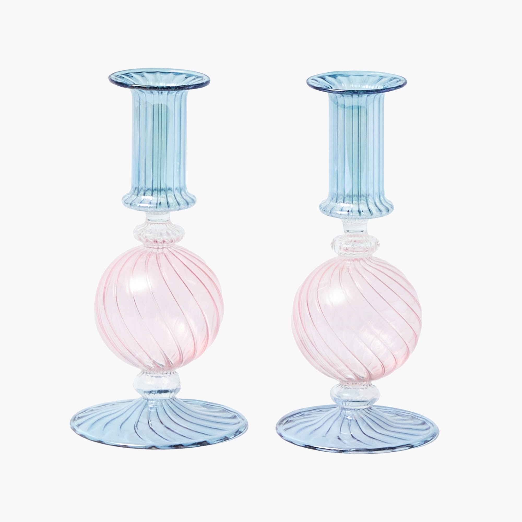Small Camille Pink & Blue Candle Holder (Pair)