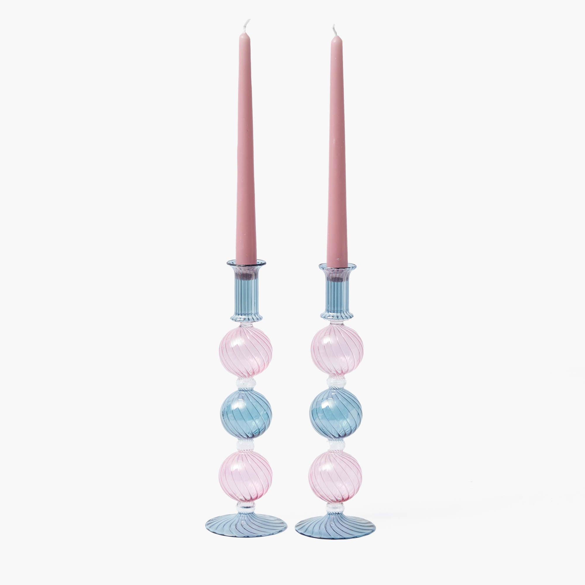 Camille Pink & Blue Candle Holder (Pair)