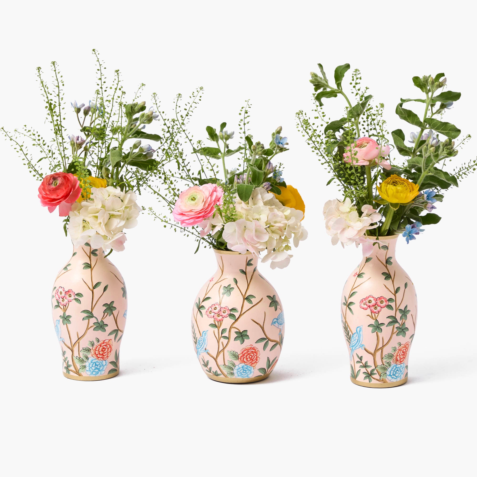Pink Chinoiserie Tole Vases (Set of 3)