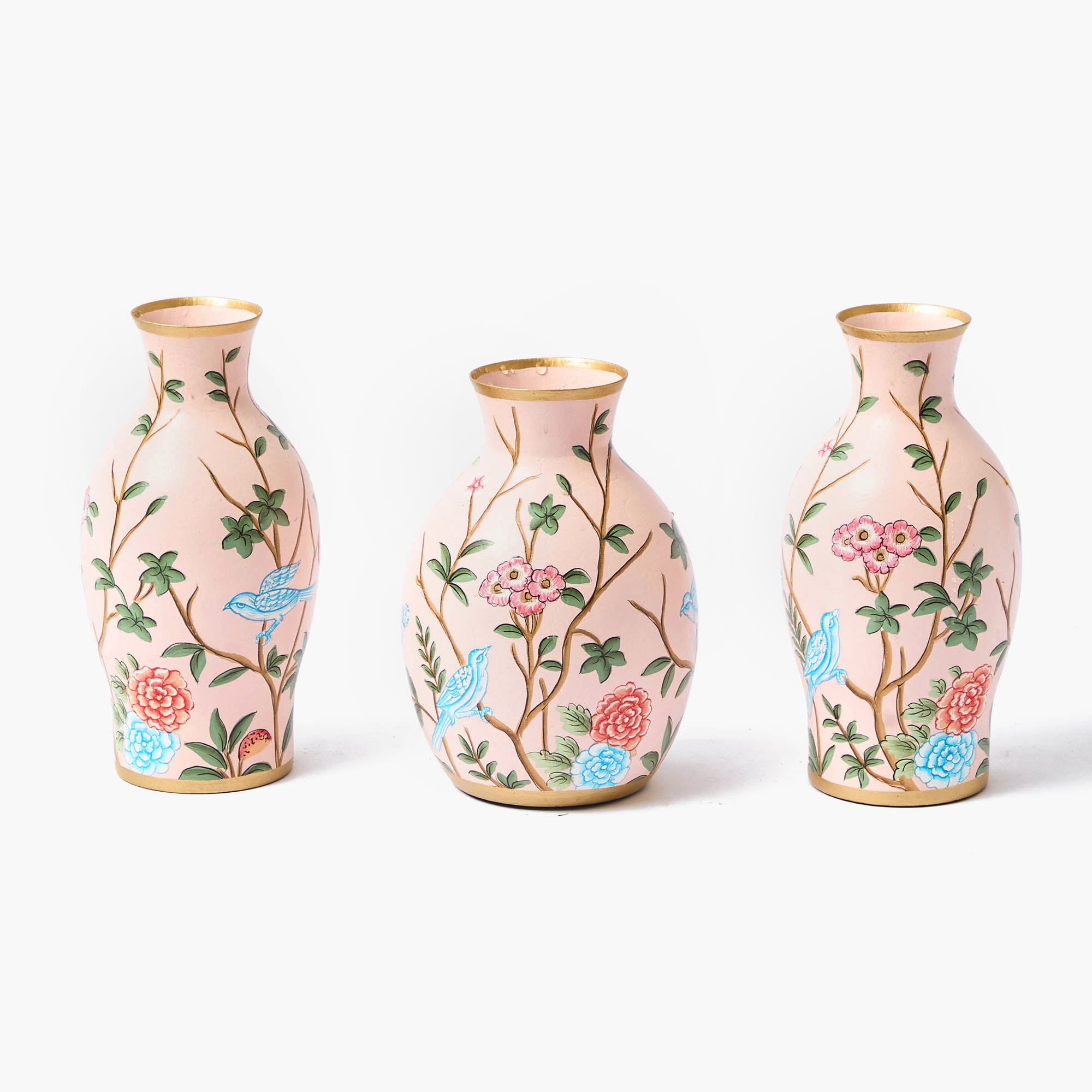 Pink Chinoiserie Tole Vases (Set of 3)