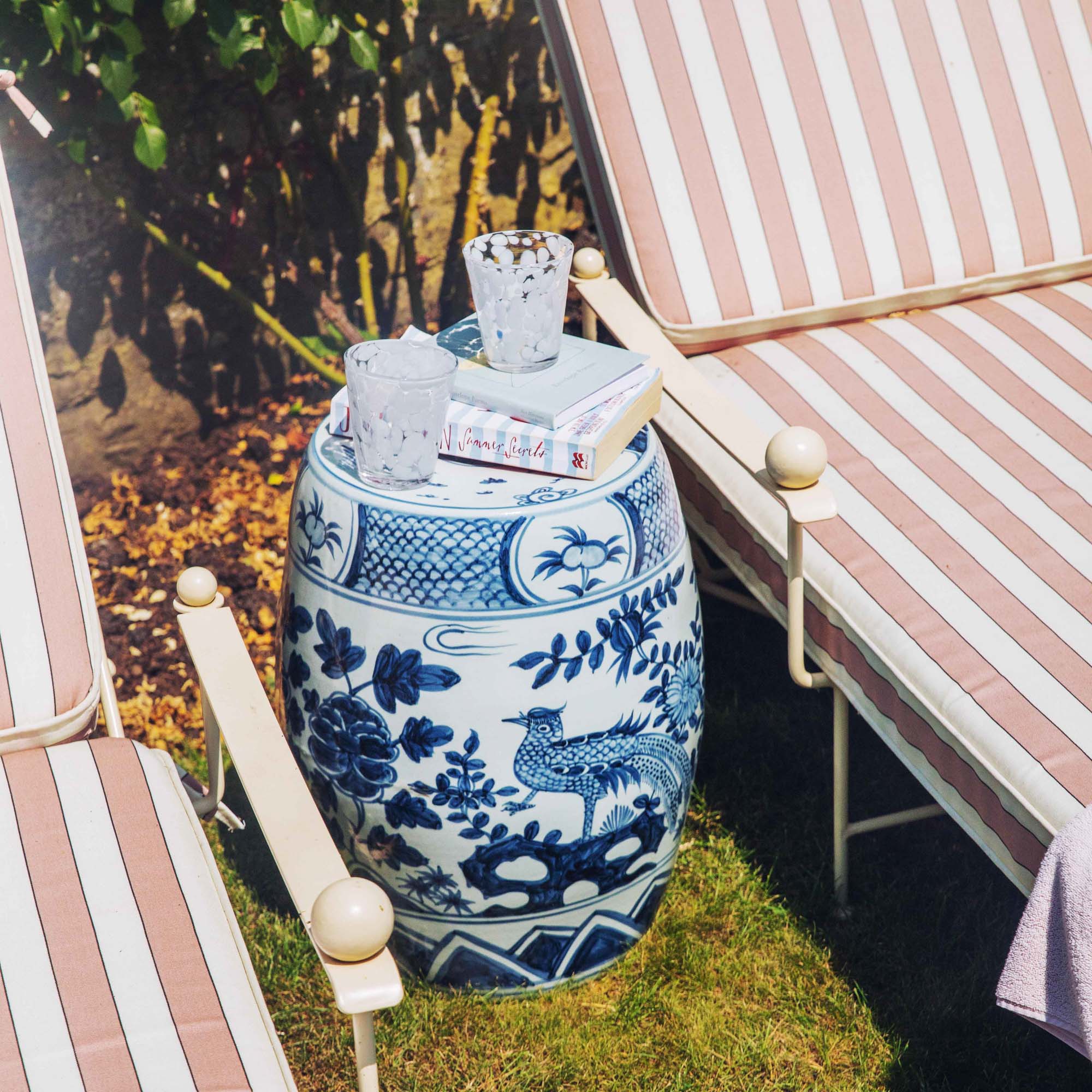 Blue Chinoiserie Ceramic Stool