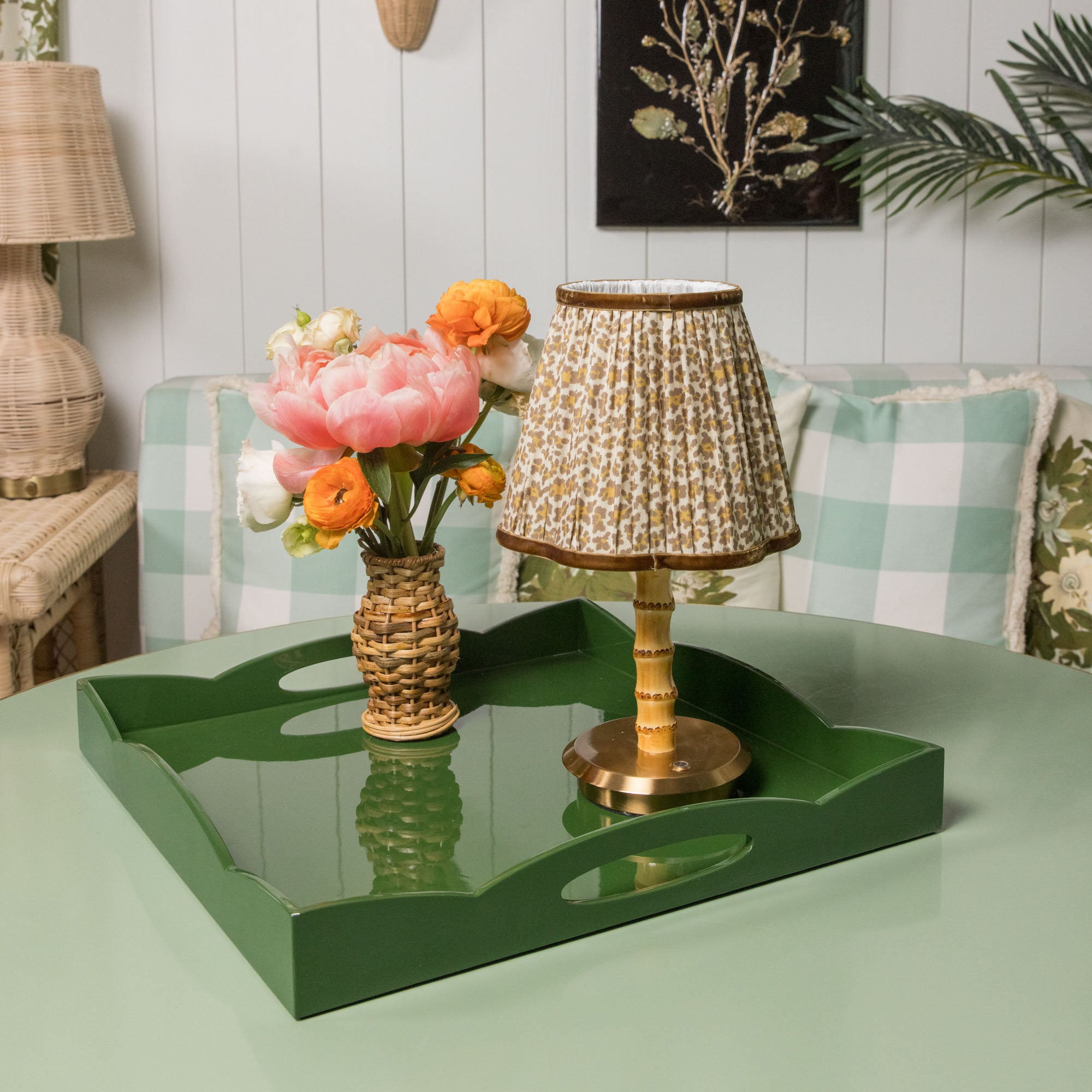 Short Bamboo Rechargeable Lamp with Leopard Shade (18cm)