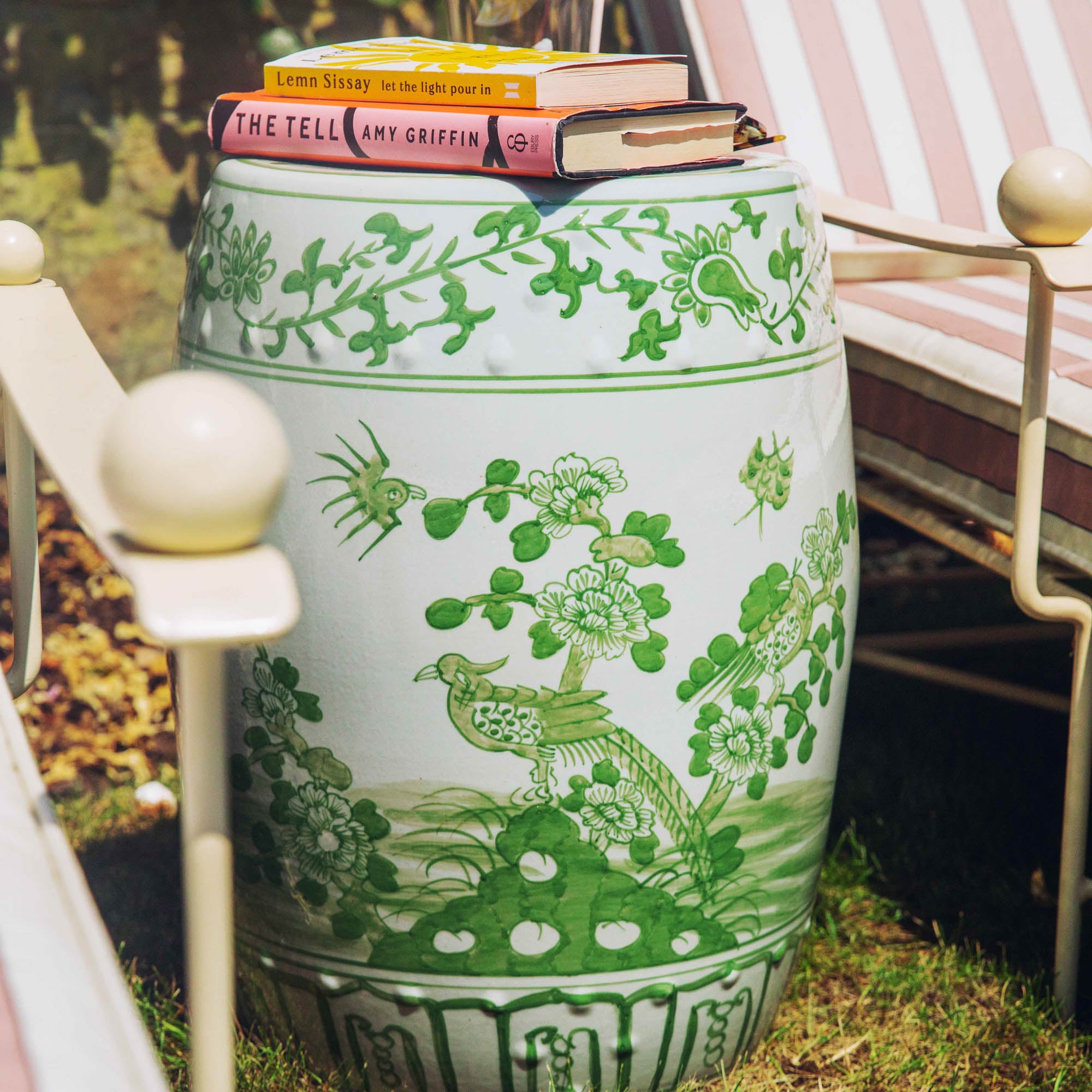 Green Chinoiserie Ceramic Stool