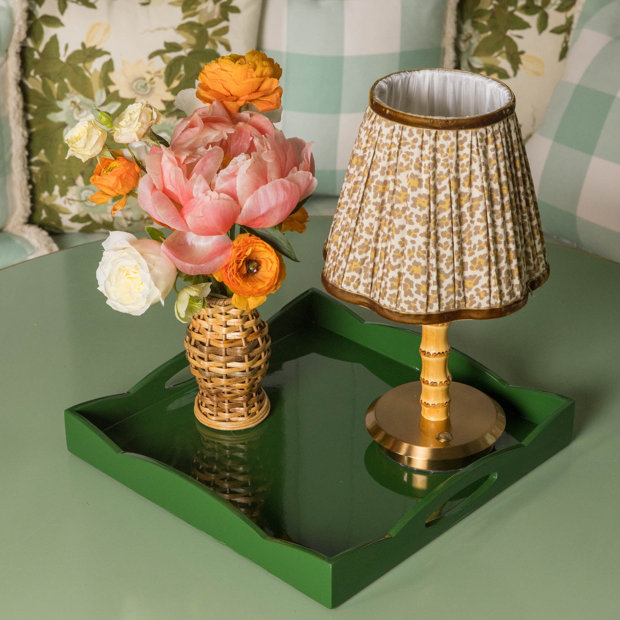 Short Bamboo Rechargeable Lamp with Leopard Shade (18cm)