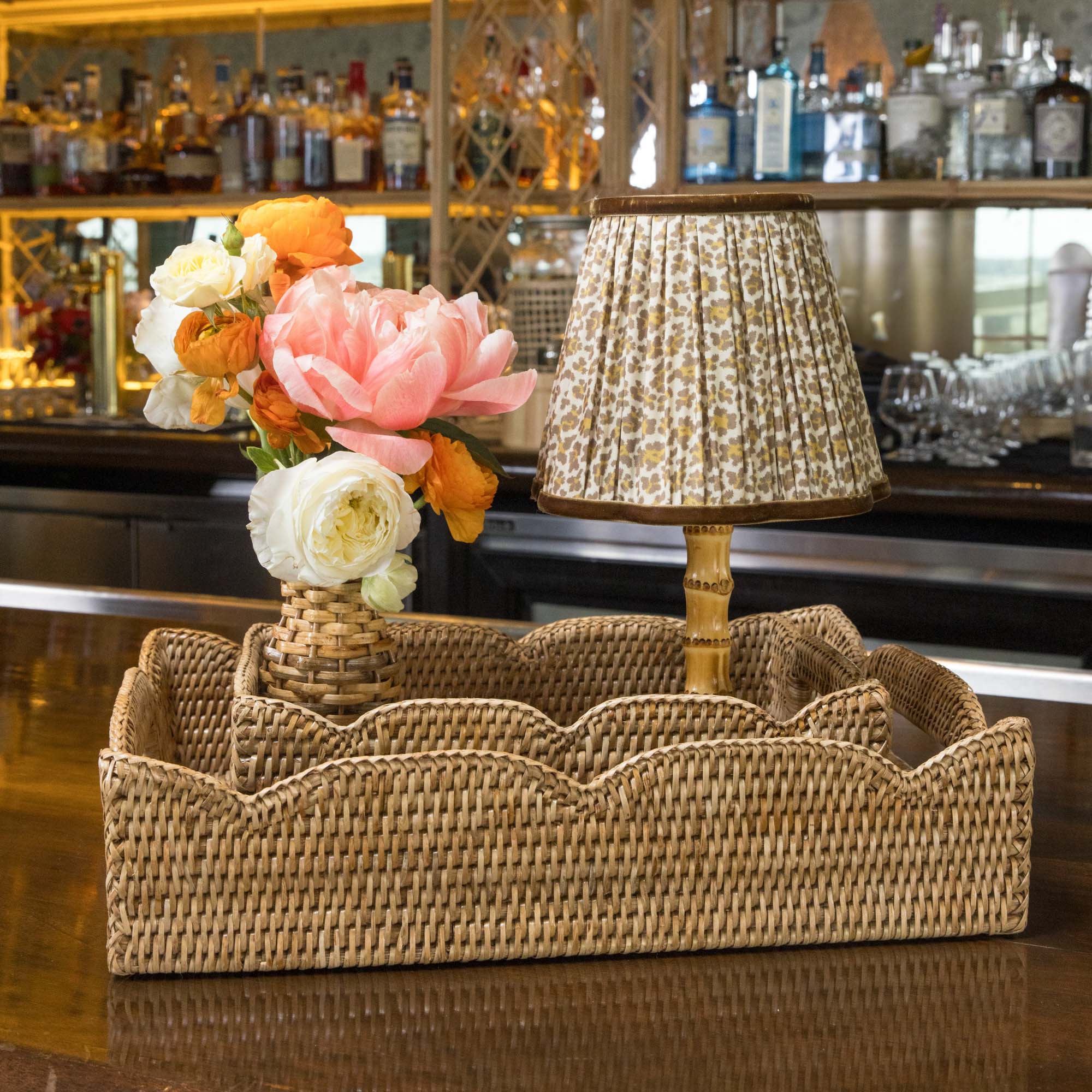 Short Bamboo Rechargeable Lamp with Leopard Shade (18cm)