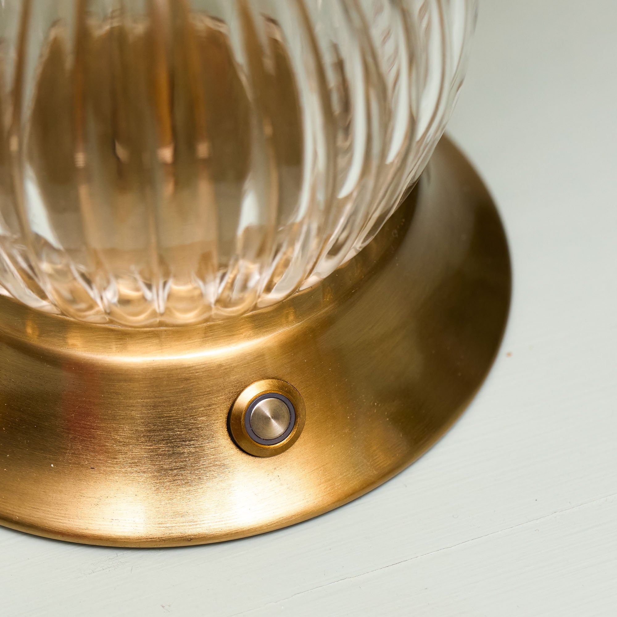 Glass Bardot Rechargeable Lamp with Cream Frilled Silk Shade (18cm)