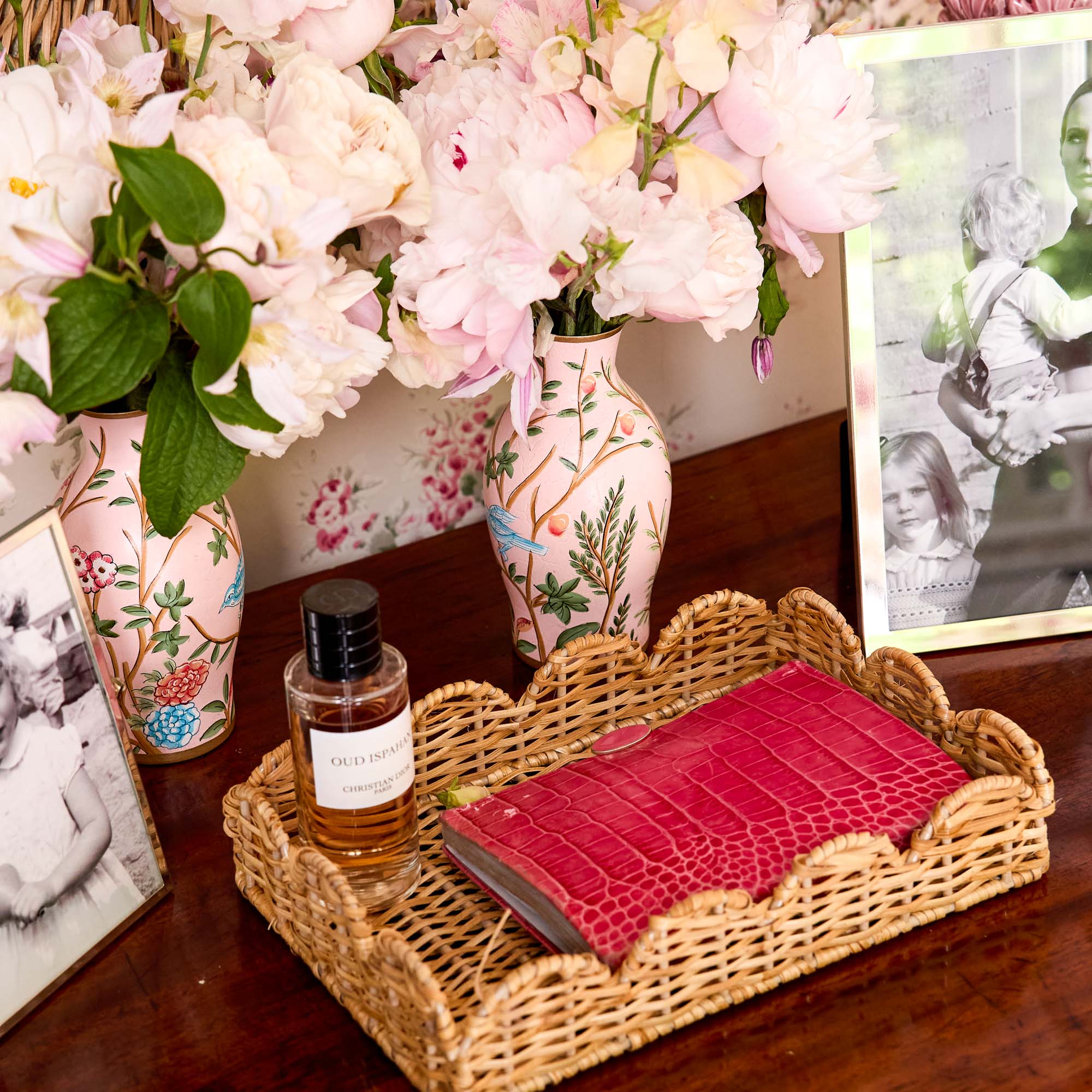 Pink Chinoiserie Tole Vases (Set of 3)