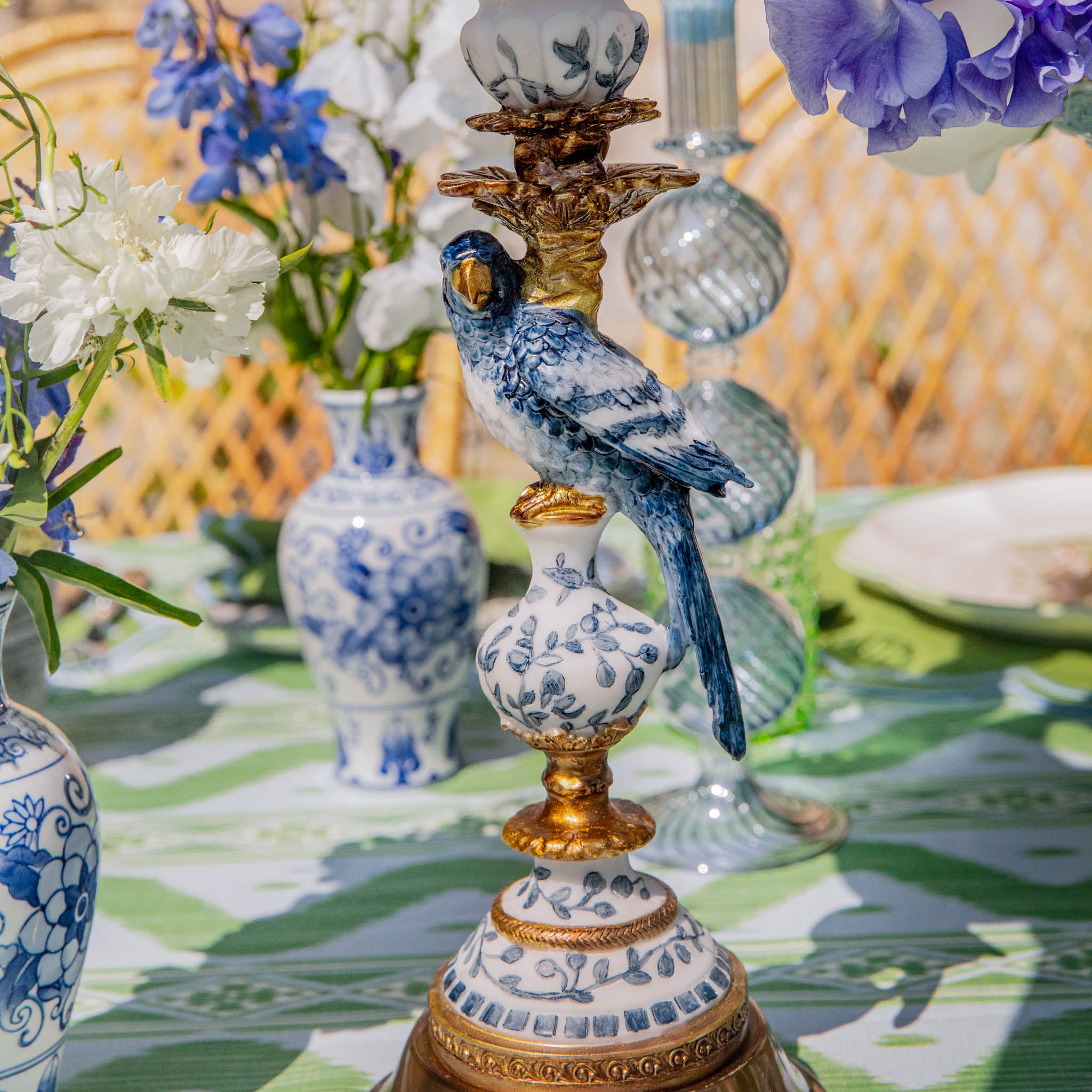 Blue Parrot Candle Holder (Pair)