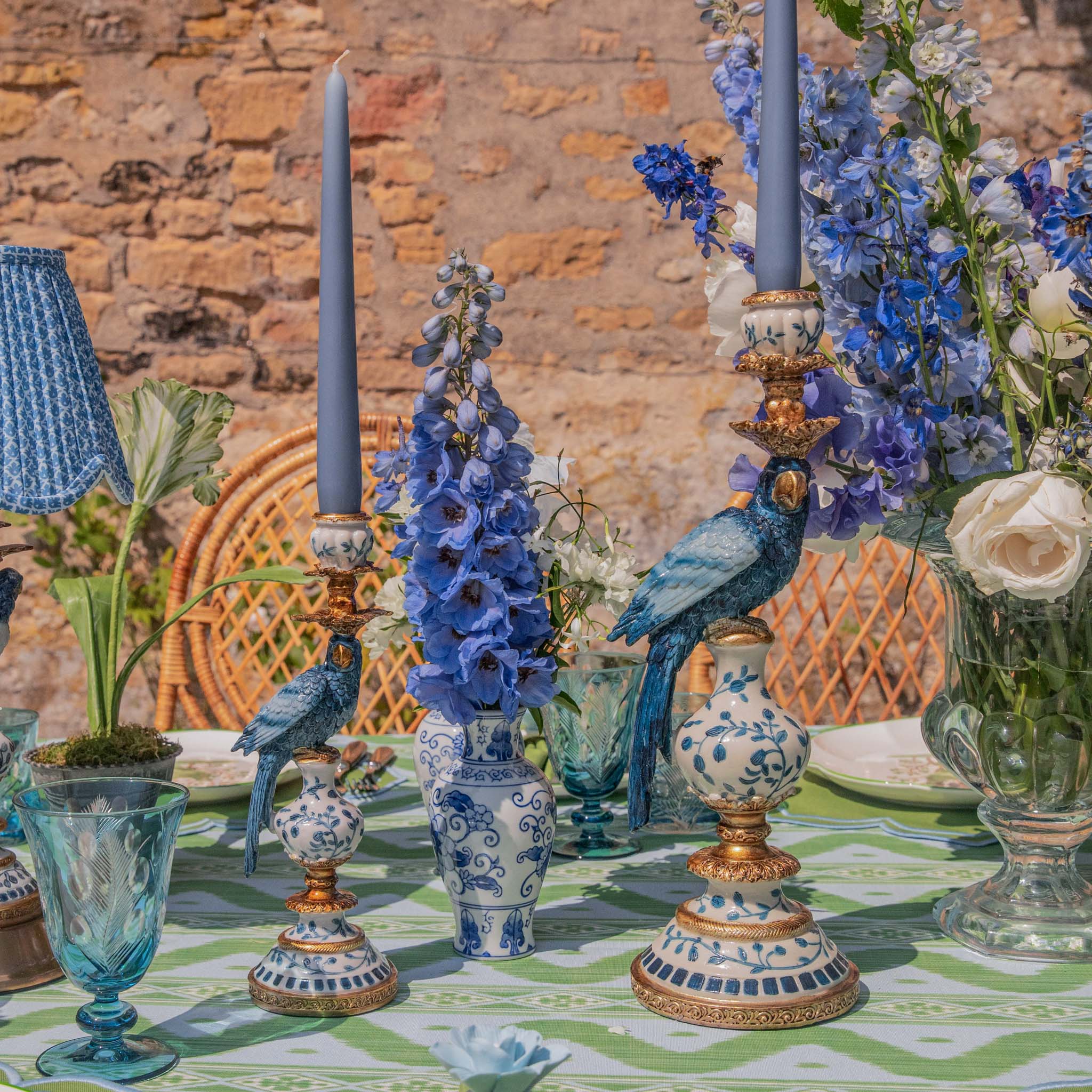 Blue Parrot Candle Holder (Pair)