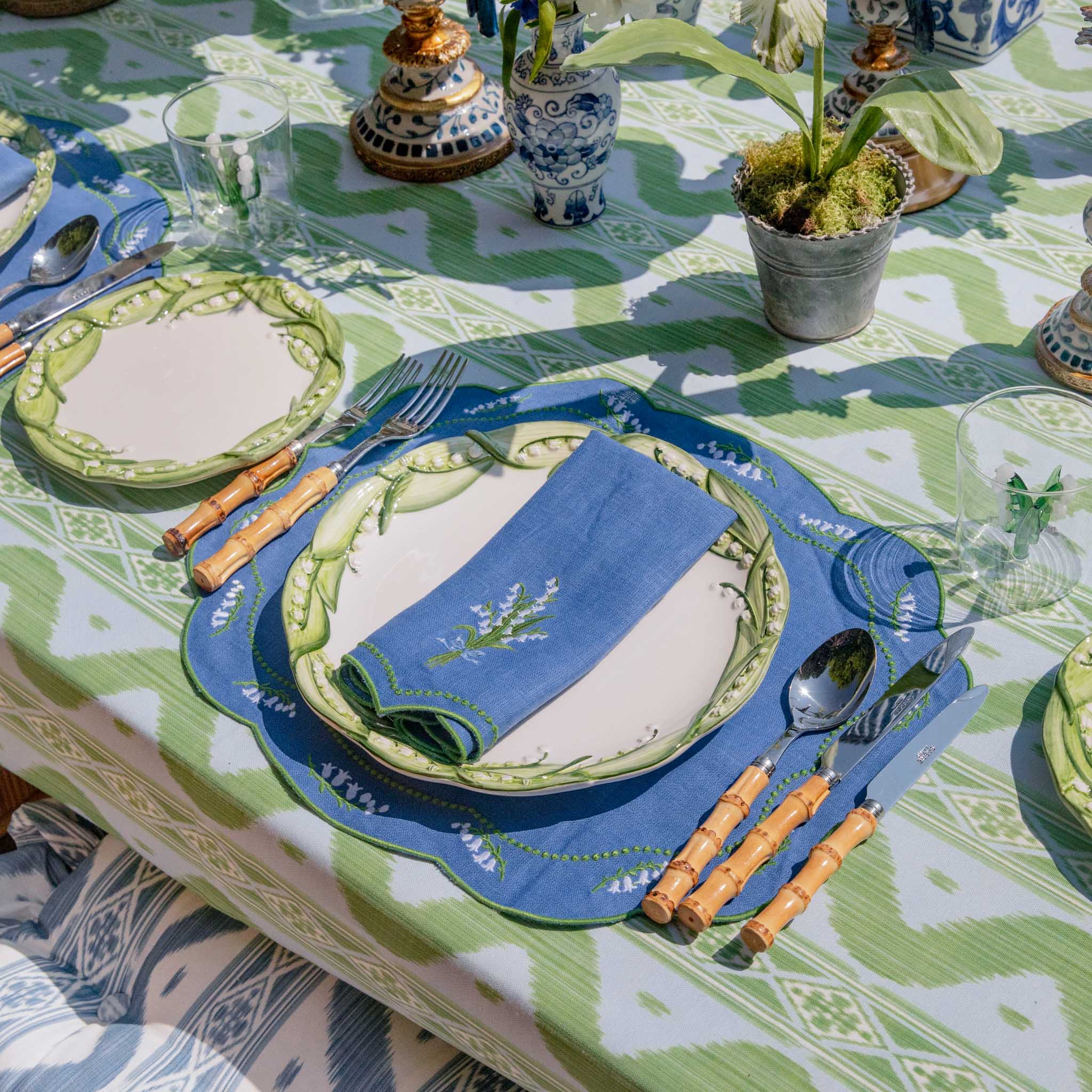 Lily of the Valley Blue Linen Placemats & Napkins (Set of 4)