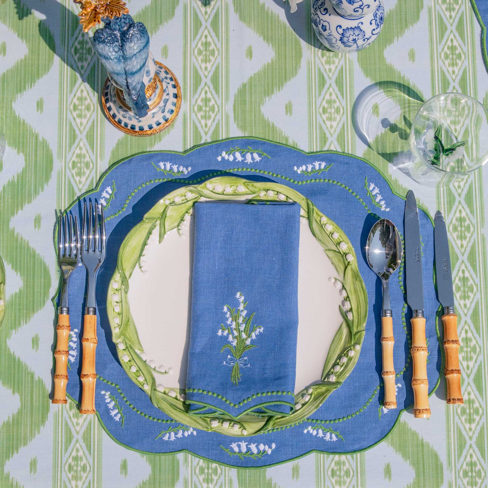 Lily of the Valley Blue Linen Napkins (Set of 4)