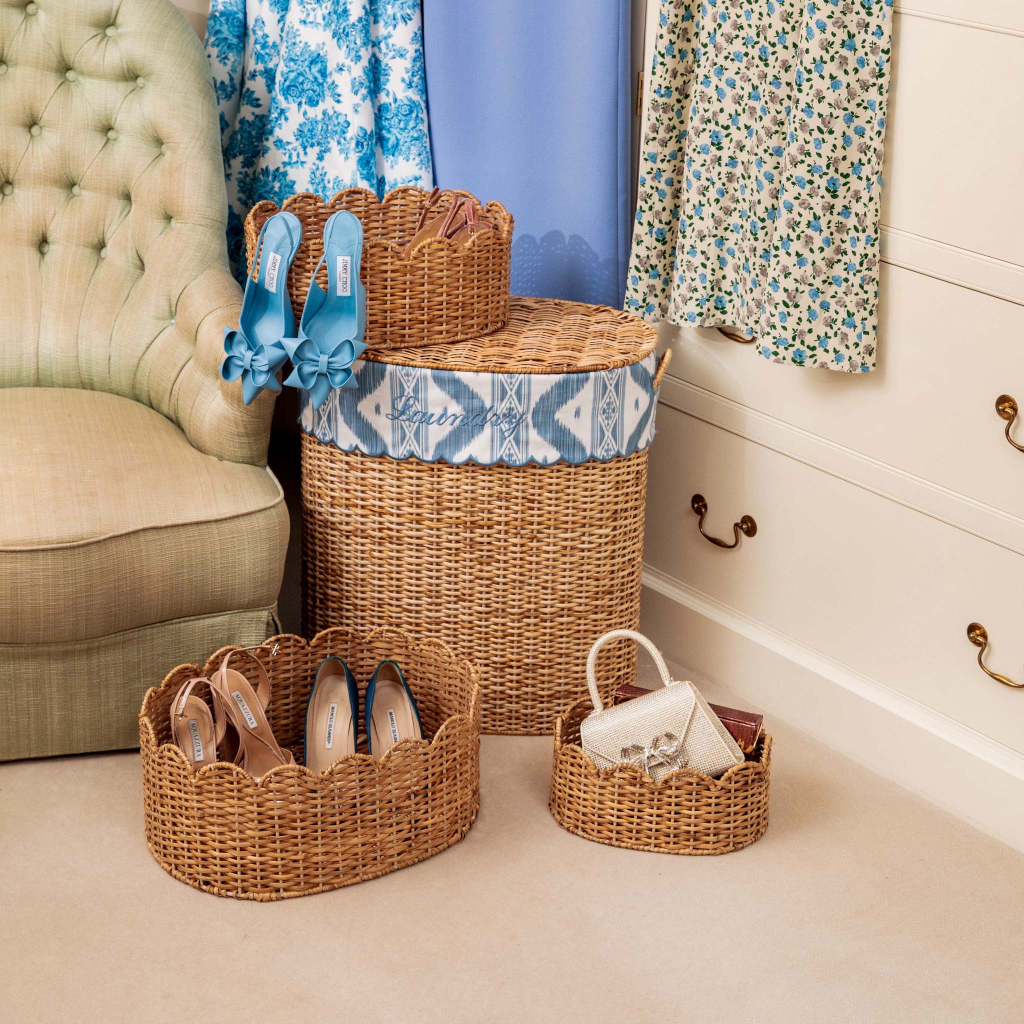 Isabella Rattan Laundry Basket with Ikat Liner