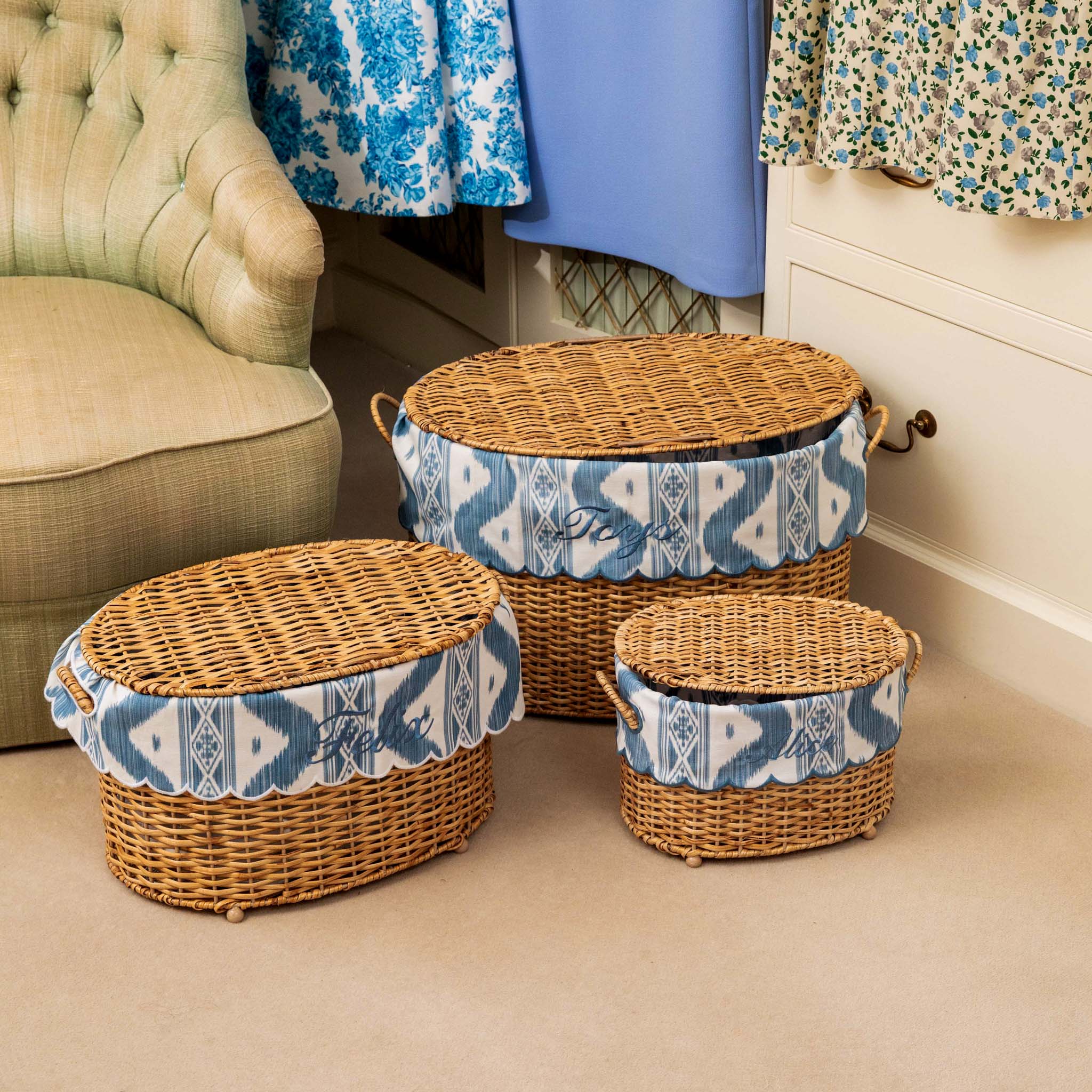 Isabella Rattan Basket with Ikat Liner (Medium)