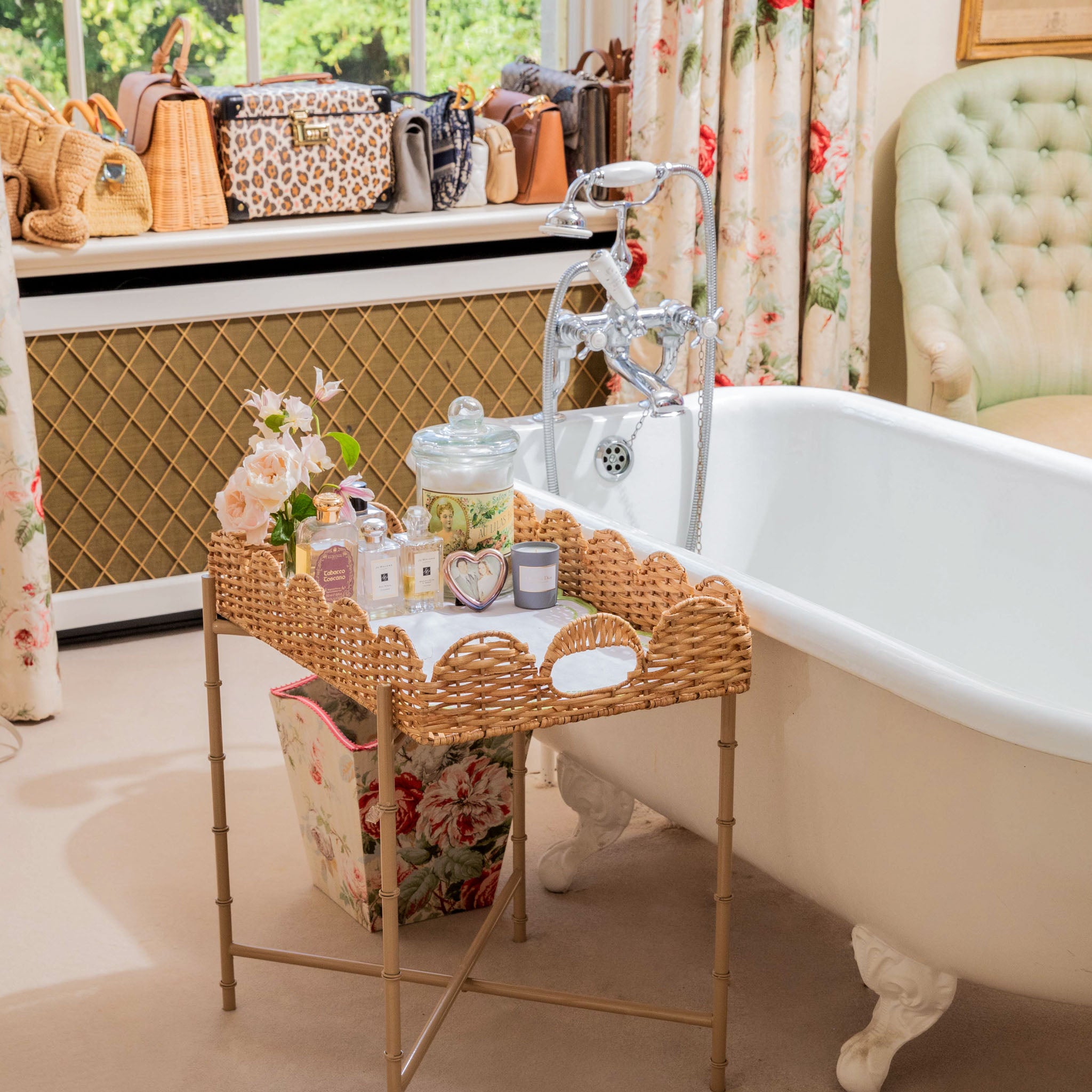 Scalloped Rattan Tray With Stand
