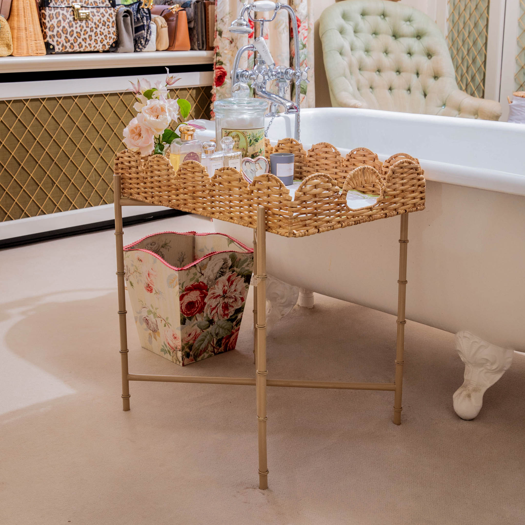 Scalloped Rattan Tray With Stand