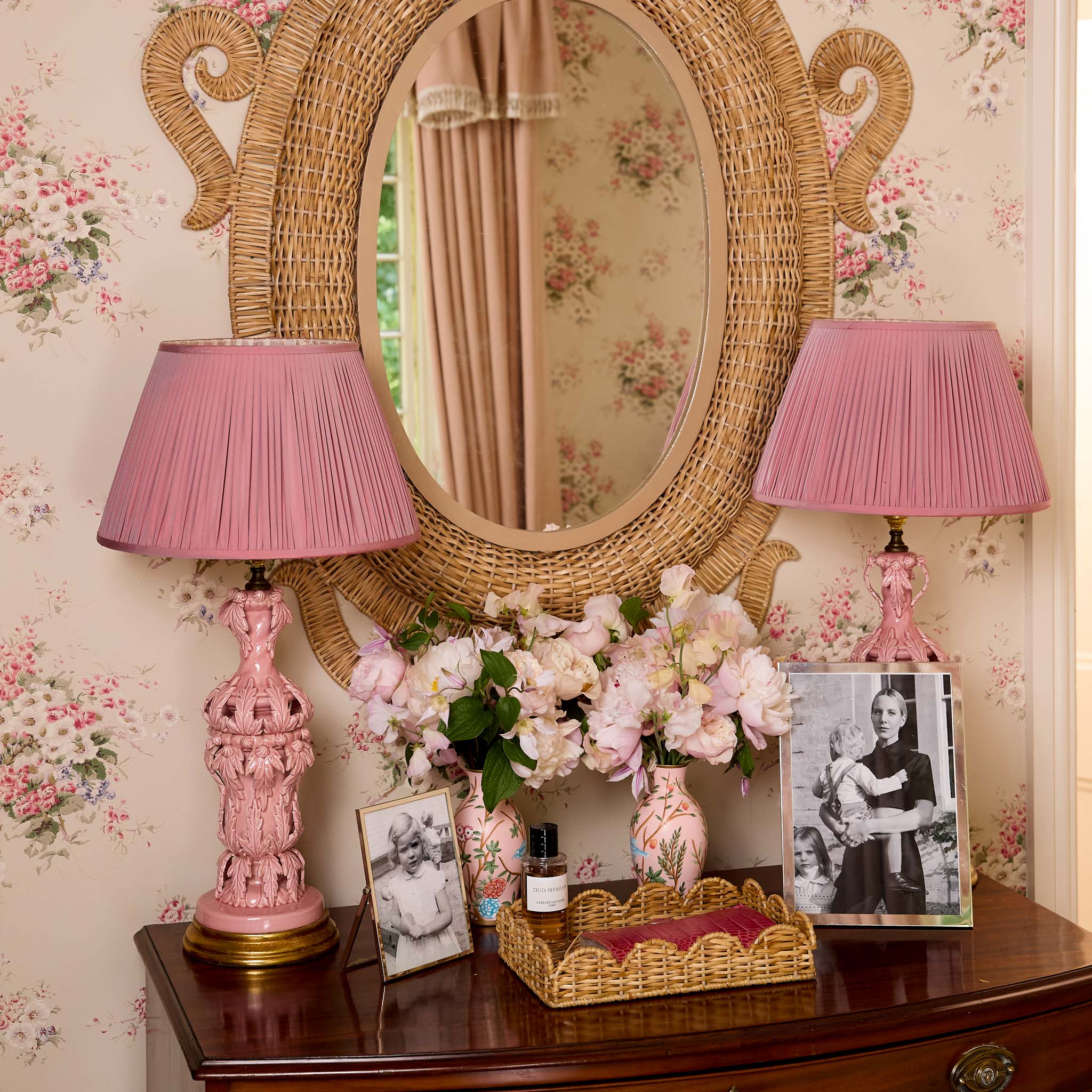 Pink Chinoiserie Tole Vases (Set of 3)