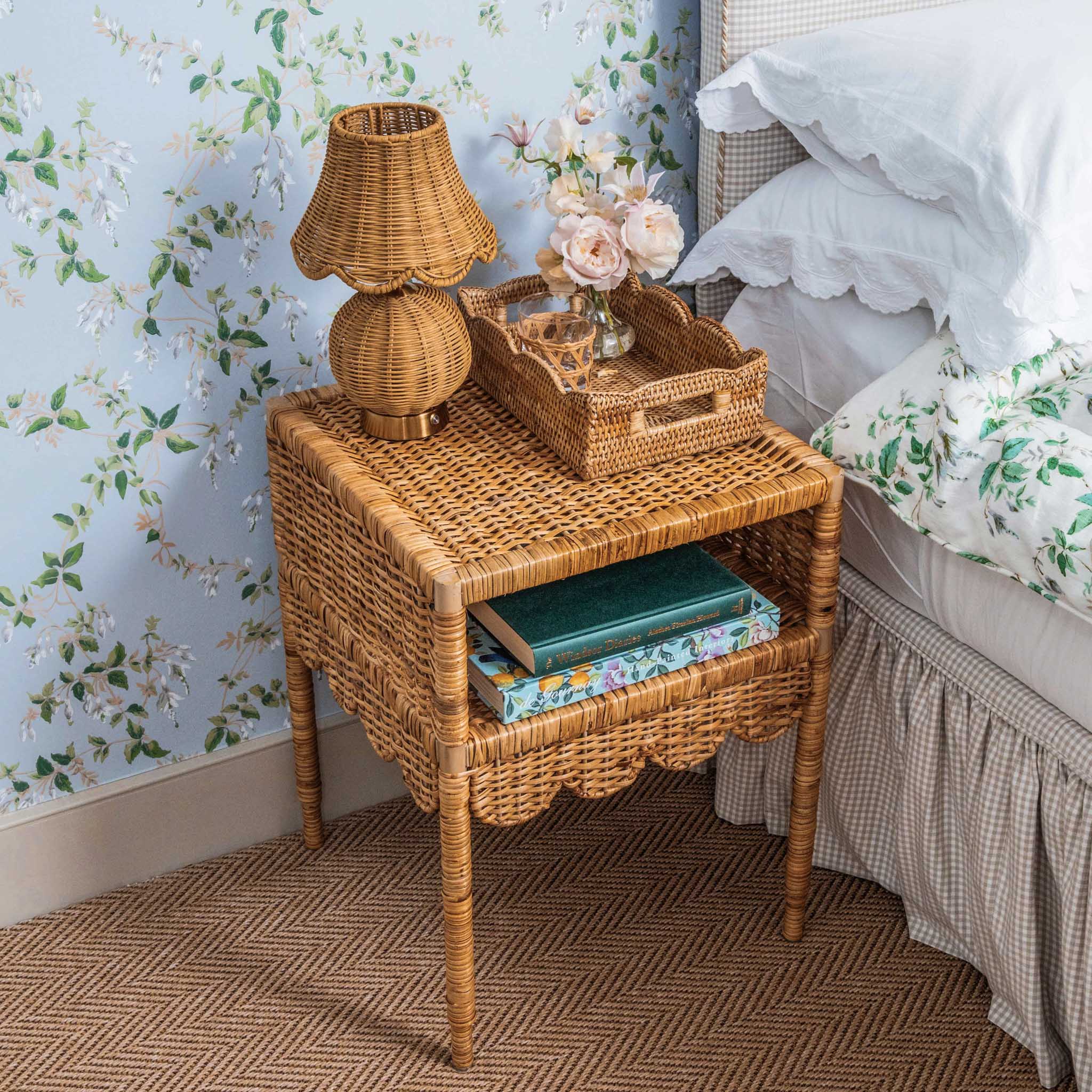 Lara Rattan Scalloped Bedside Table