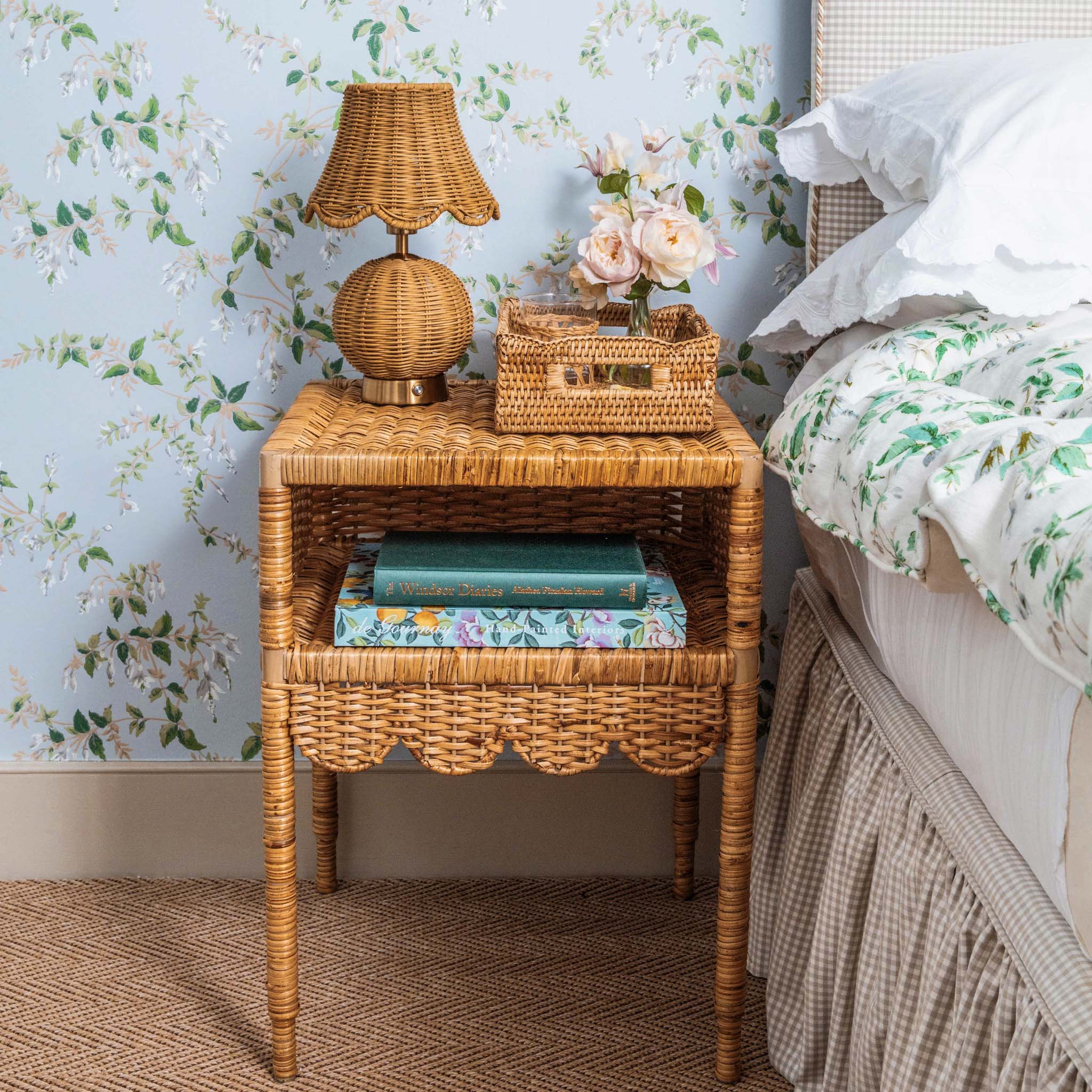 Lara Rattan Scalloped Bedside Table