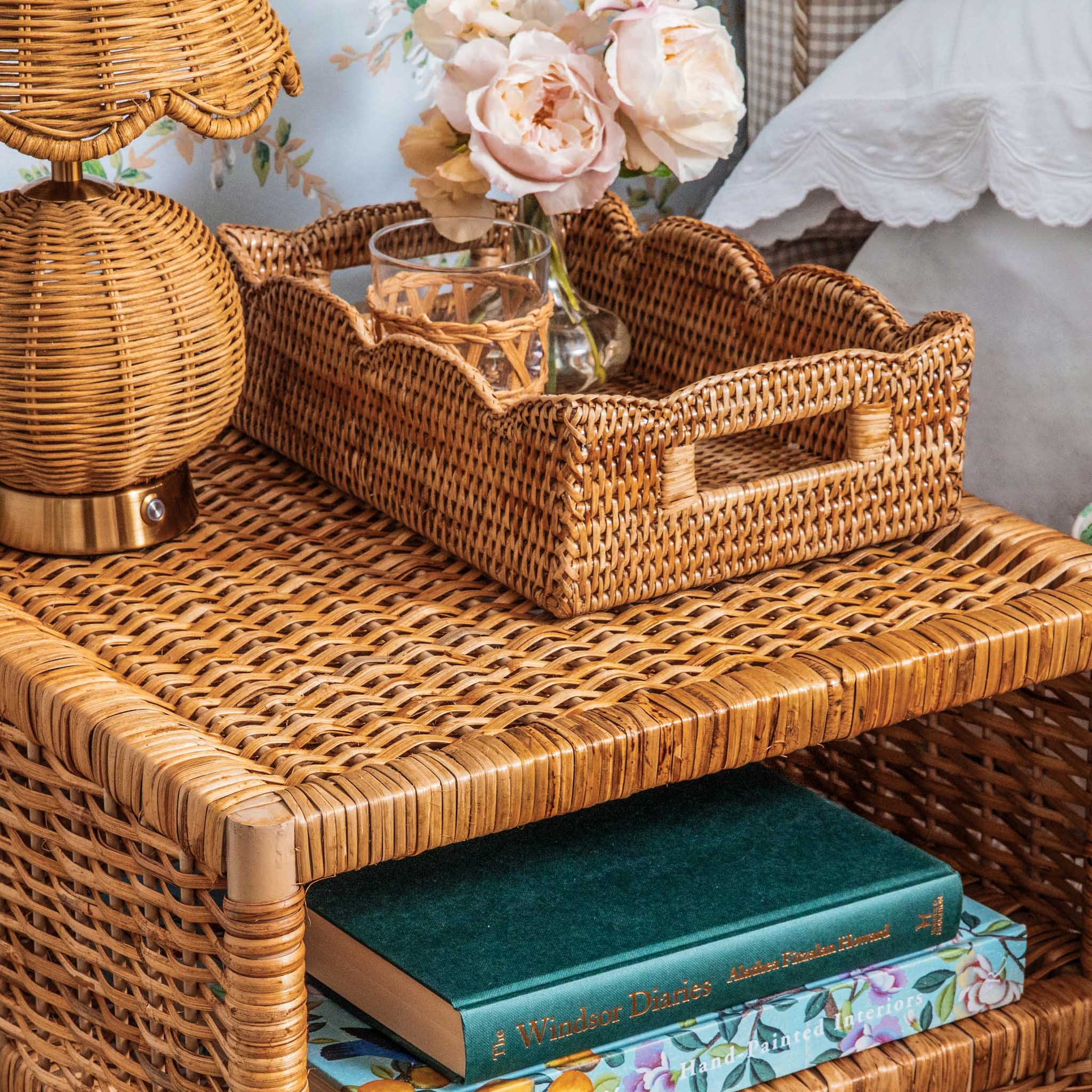Lara Rattan Scalloped Bedside Table