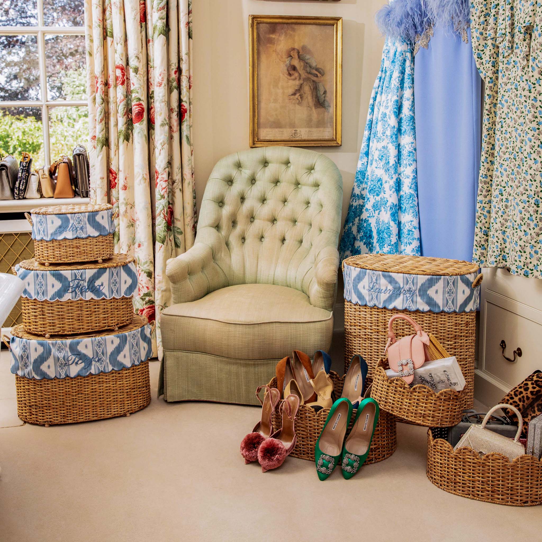 Isabella Rattan Basket with Ikat Liner (Medium)