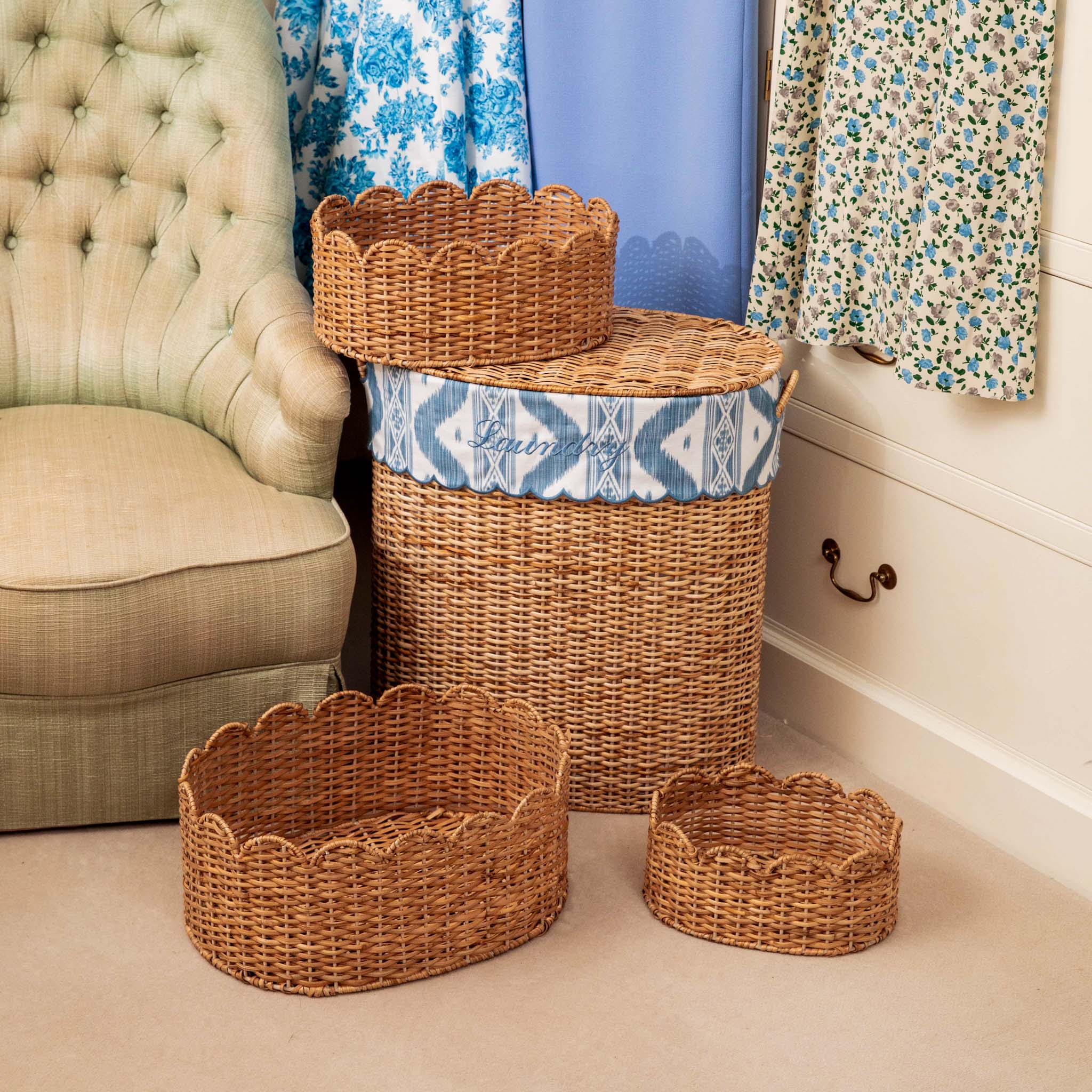 Isabella Rattan Laundry Basket with Ikat Liner