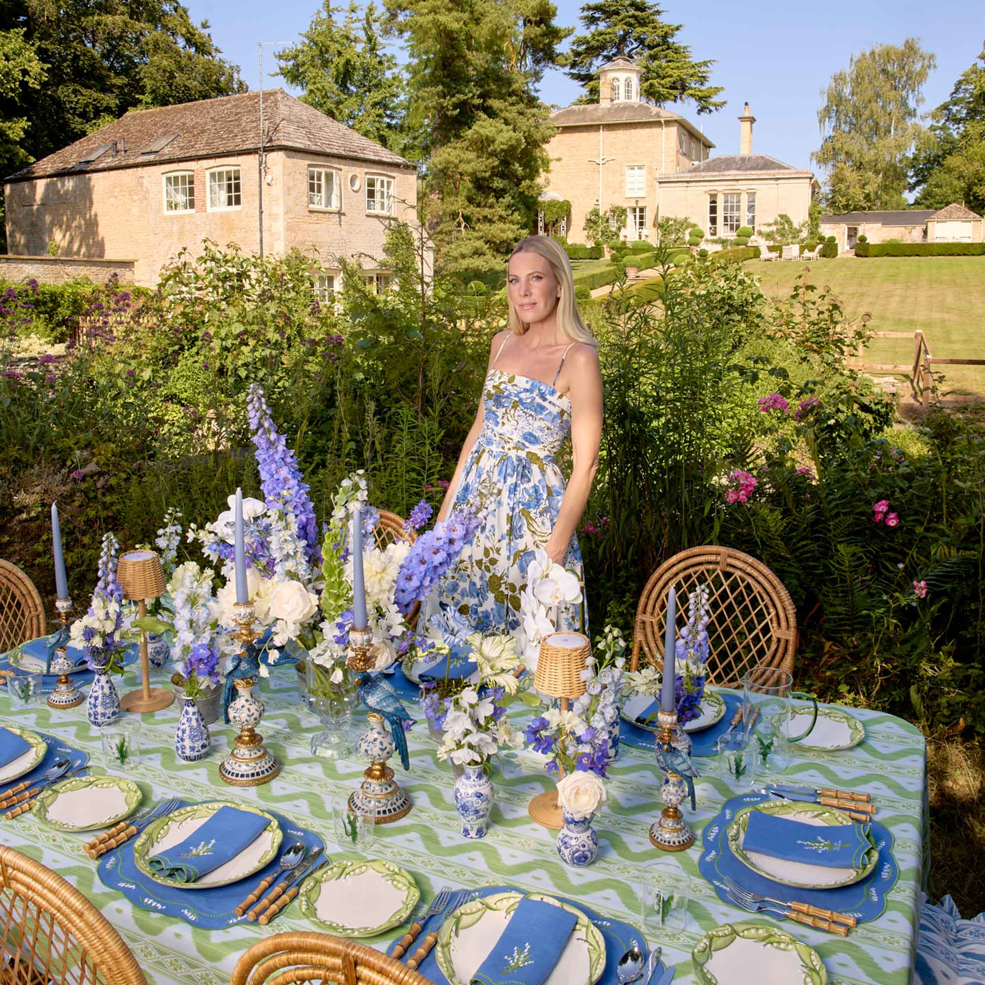 Lily of the Valley Blue Linen Placemats & Napkins (Set of 4)