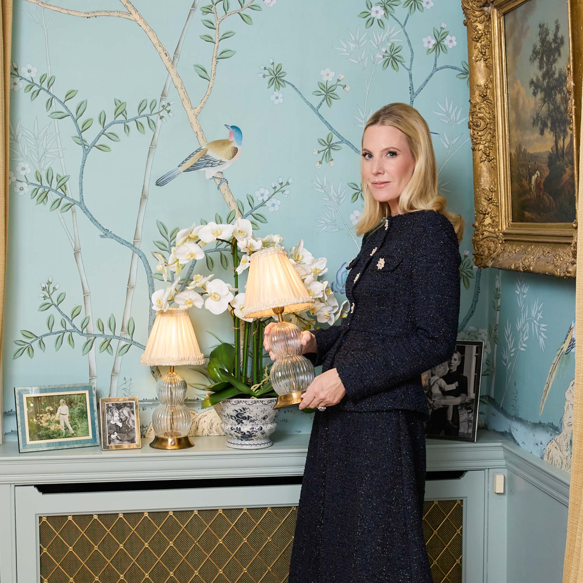 Glass Bardot Rechargeable Lamp with Cream Frilled Silk Shade (18cm)