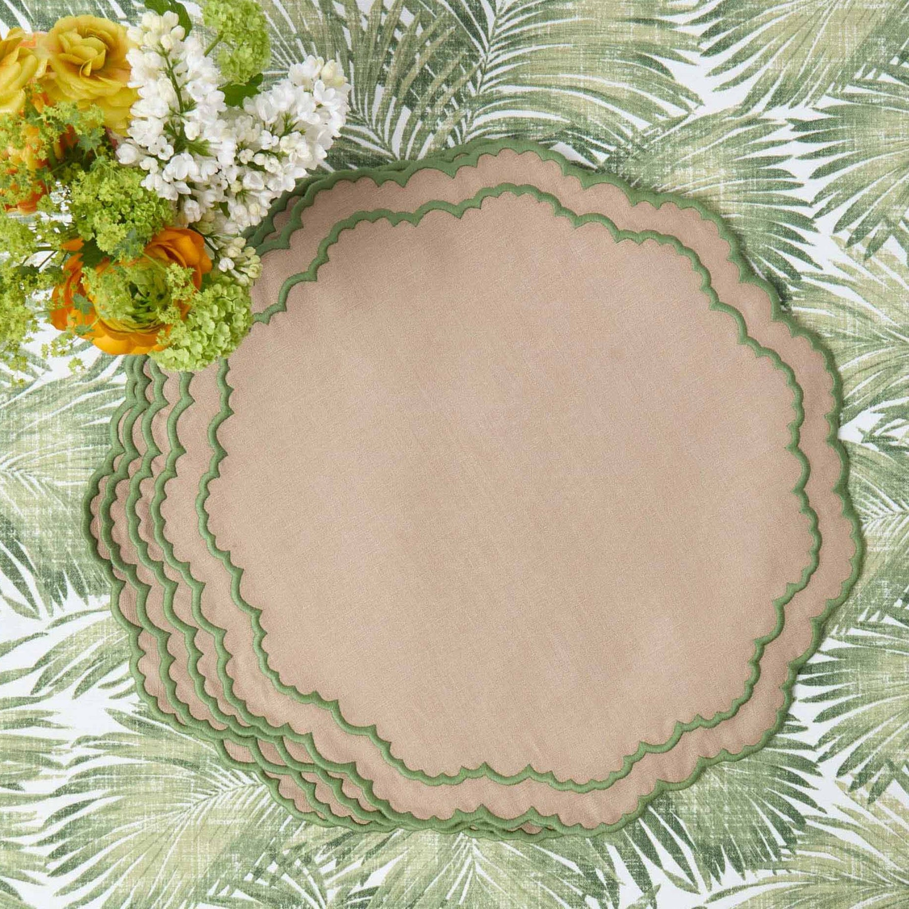 Edith Sand & Green Placemats & Napkins (Set of 4)