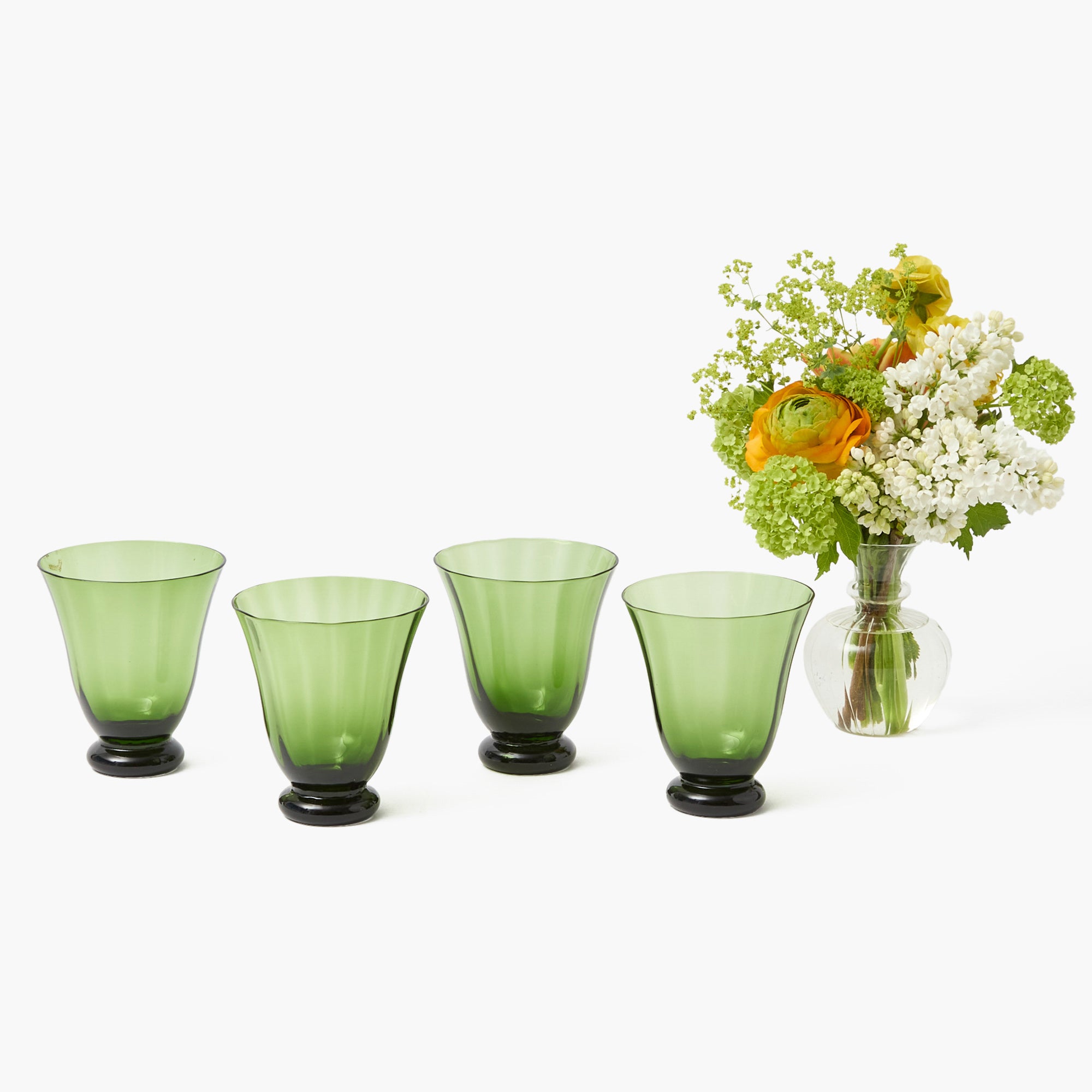 Moss Green Tulip Glasses (Set of 4)