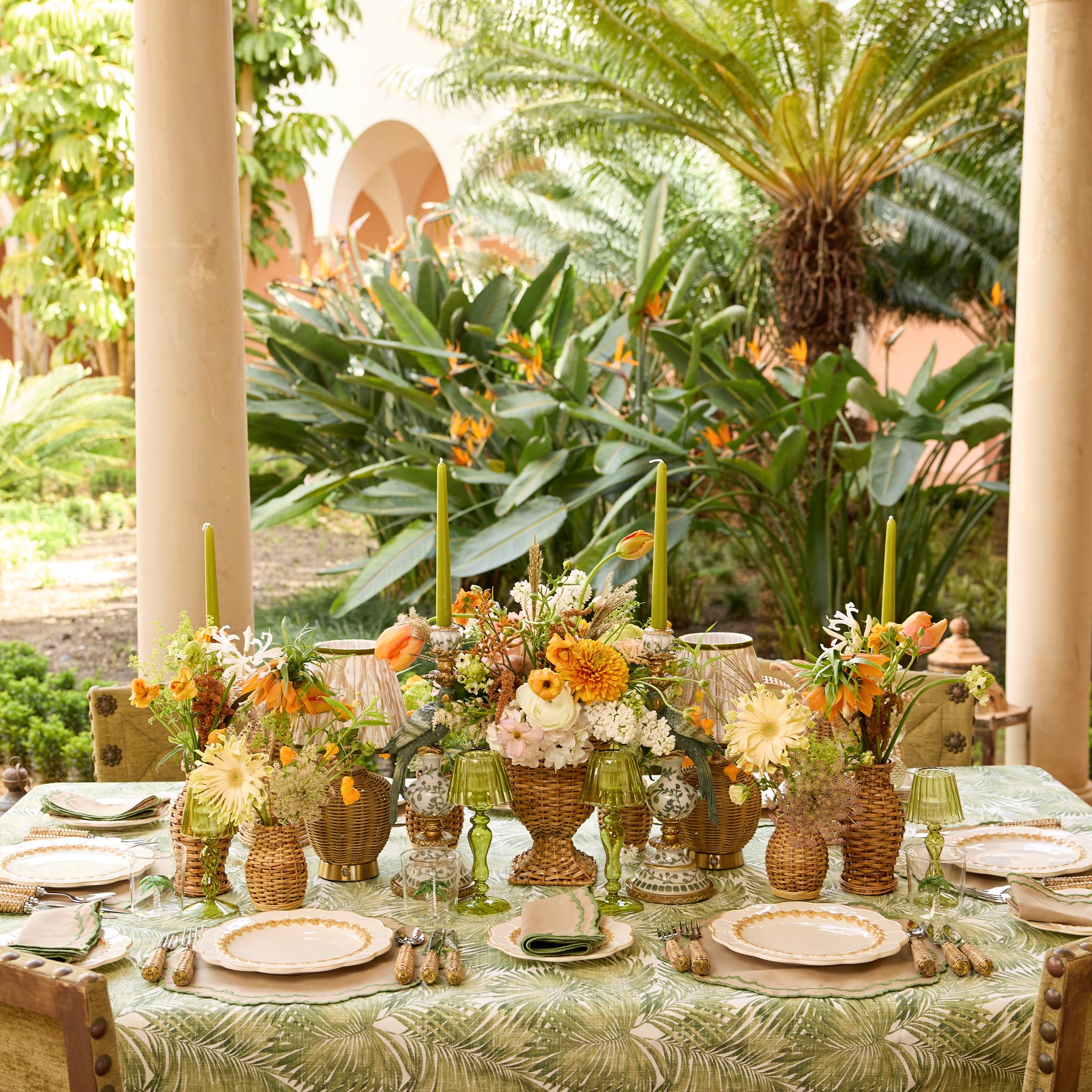 Edith Sand & Green Placemats & Napkins (Set of 4)