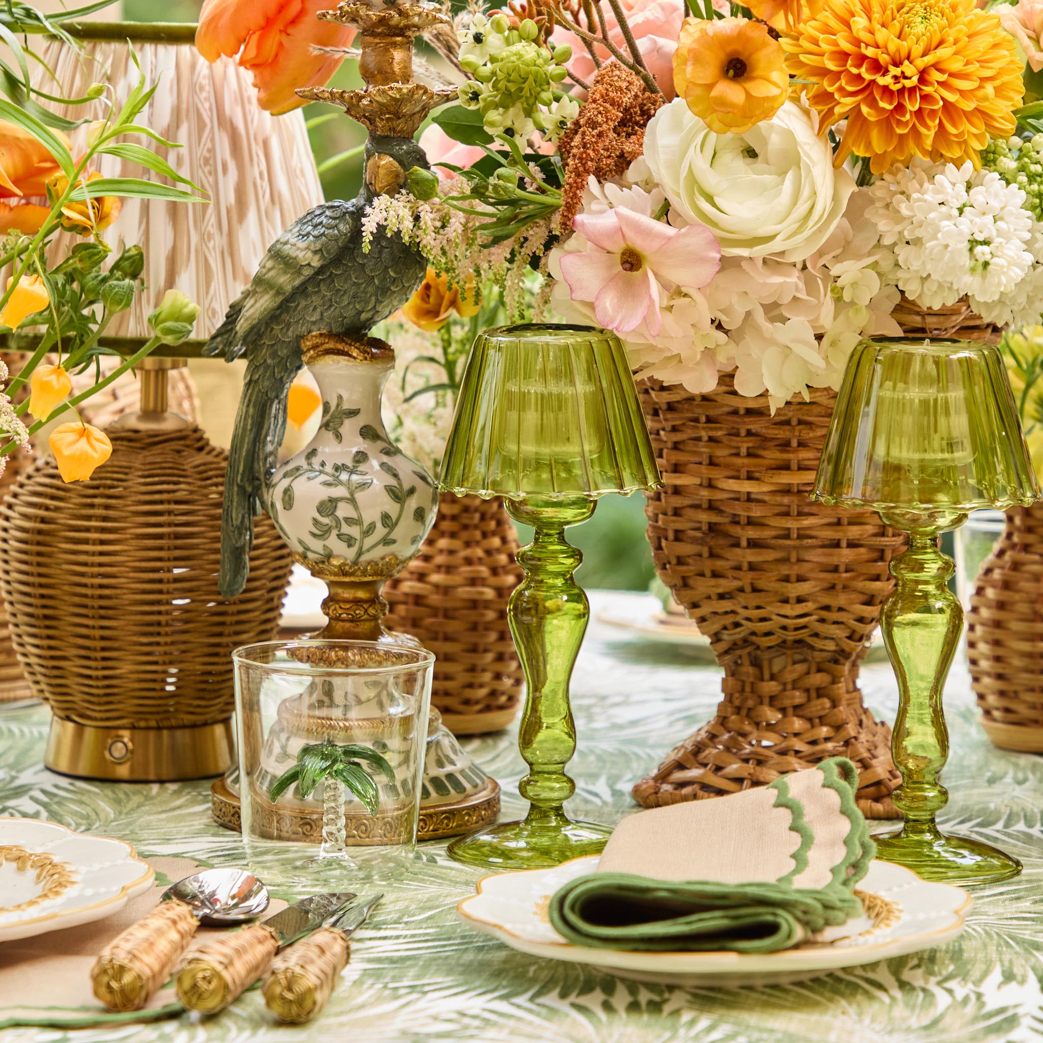 Olive Glass Lantern Tea Light Holder (Pair) - 18 cm