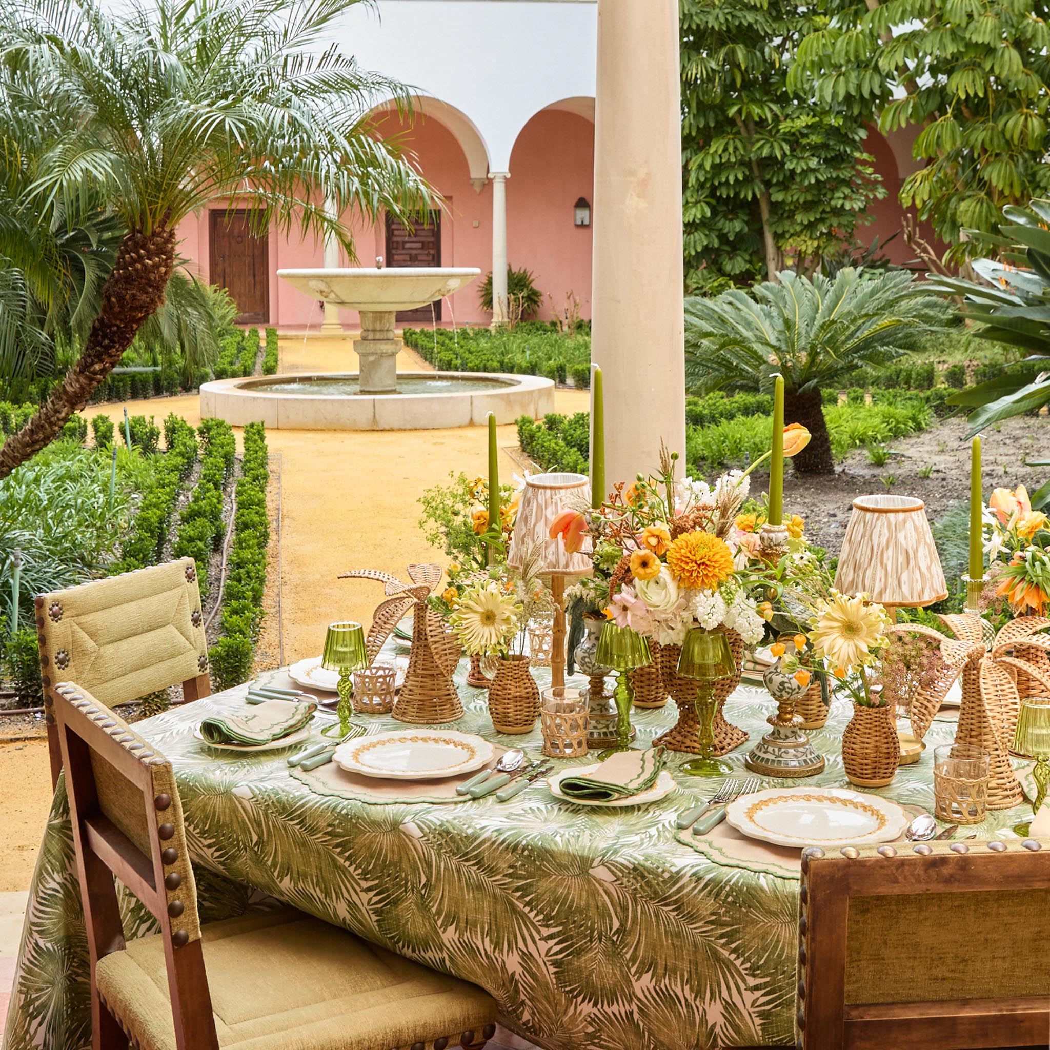 Rechargeable Bamboo Lamp with Putty Ikat Shade (18cm)