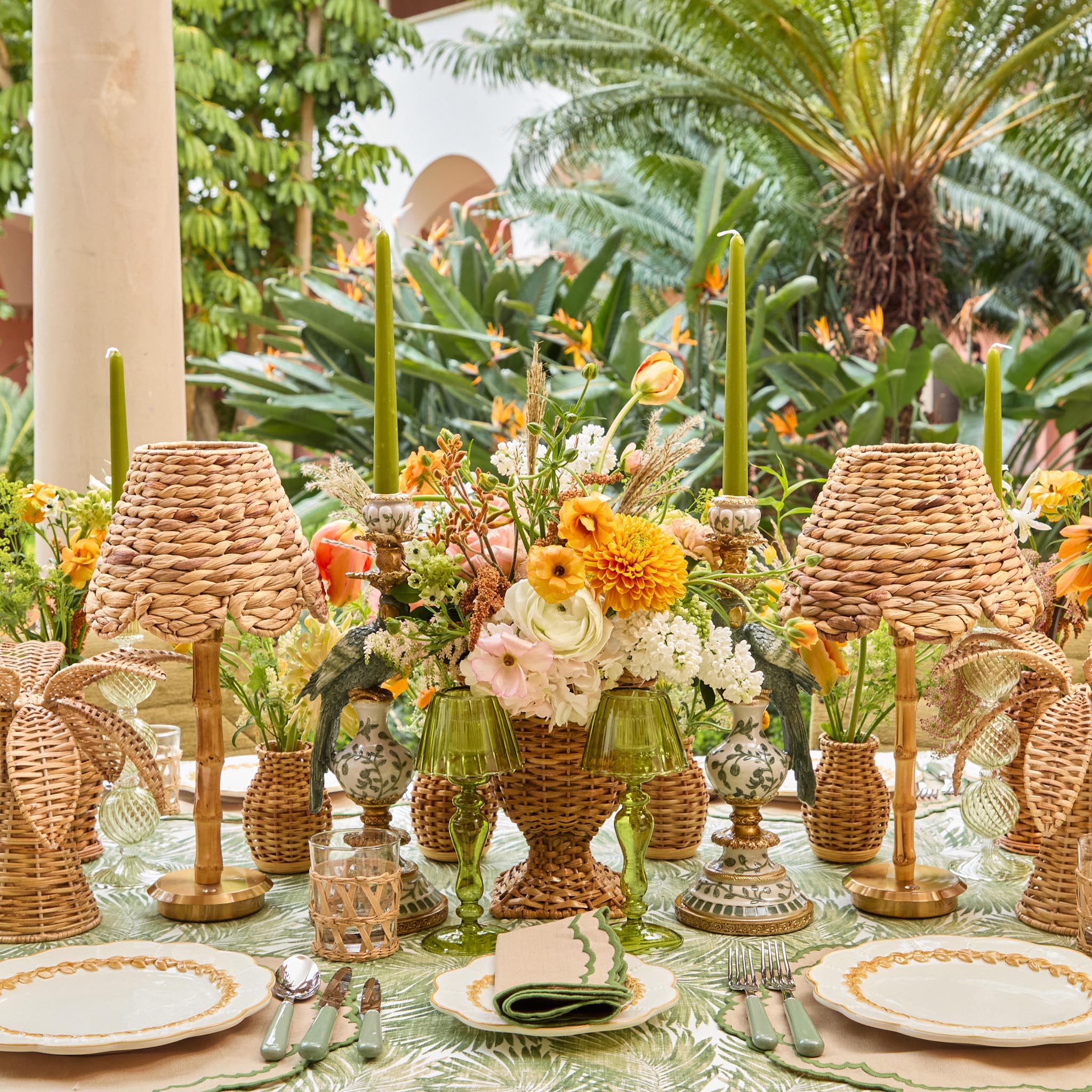 Olive Glass Lantern Tea Light Holder (Pair) - 24 cm